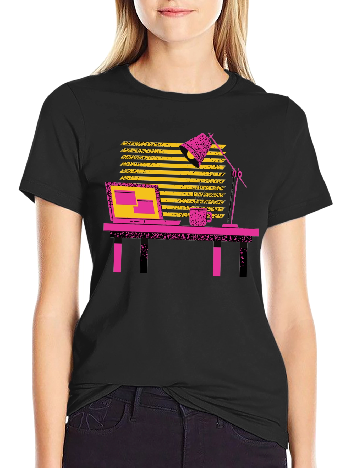 Retro Office T-Shirt - Black Cotton Blend