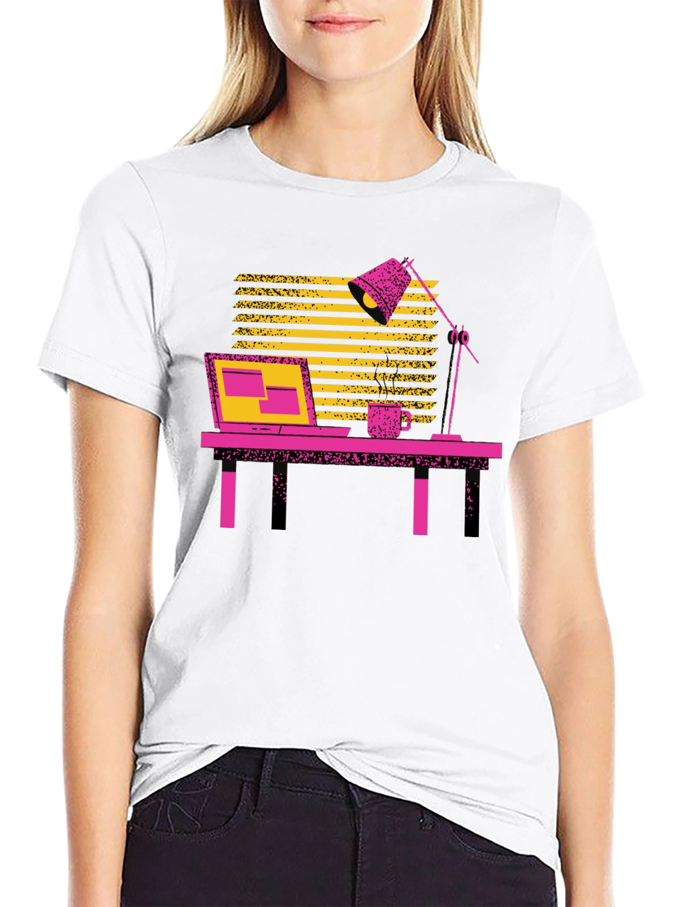 Retro Office T-Shirt - Black Cotton Blend
