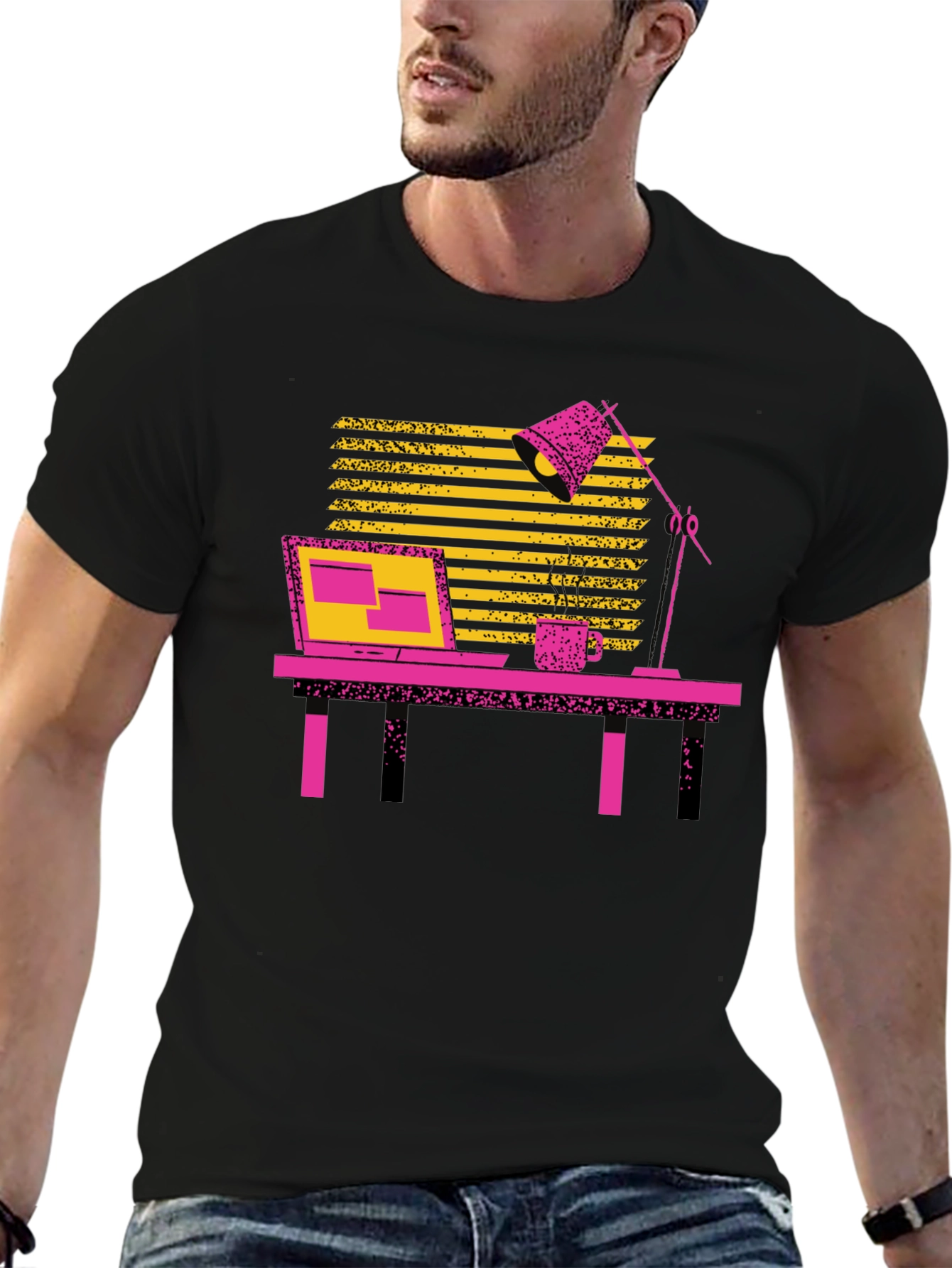 Retro Office T-Shirt - Black Cotton Blend