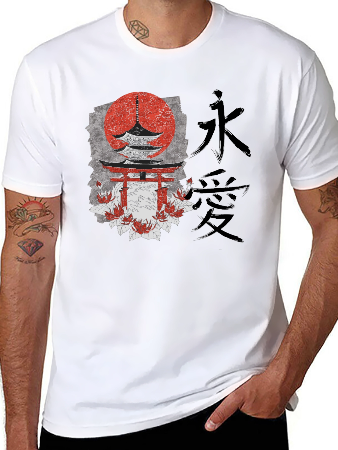 Japanese Style Graphic Print Black T-Shirt