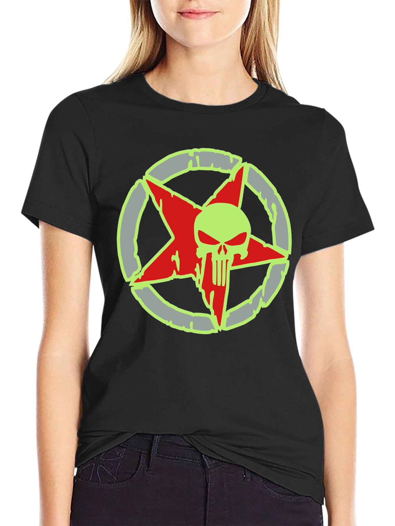 Skull Star Graphic Print Black T-Shirt