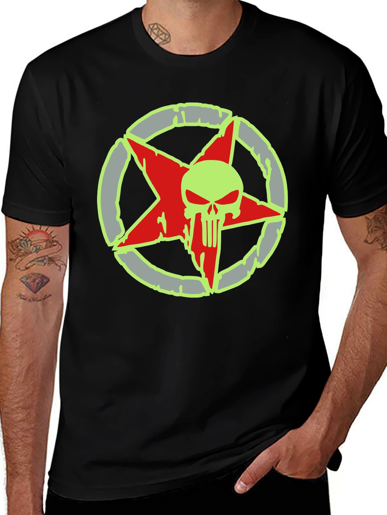 Skull Star Graphic Print Black T-Shirt