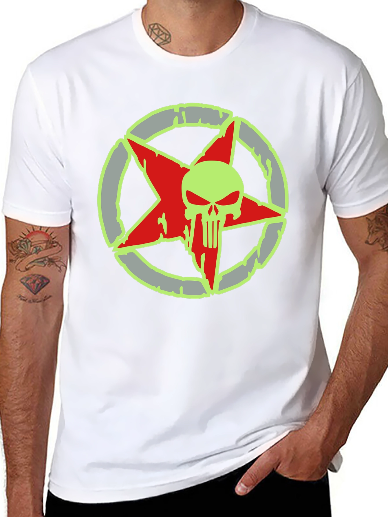 Skull Star Graphic Print Black T-Shirt