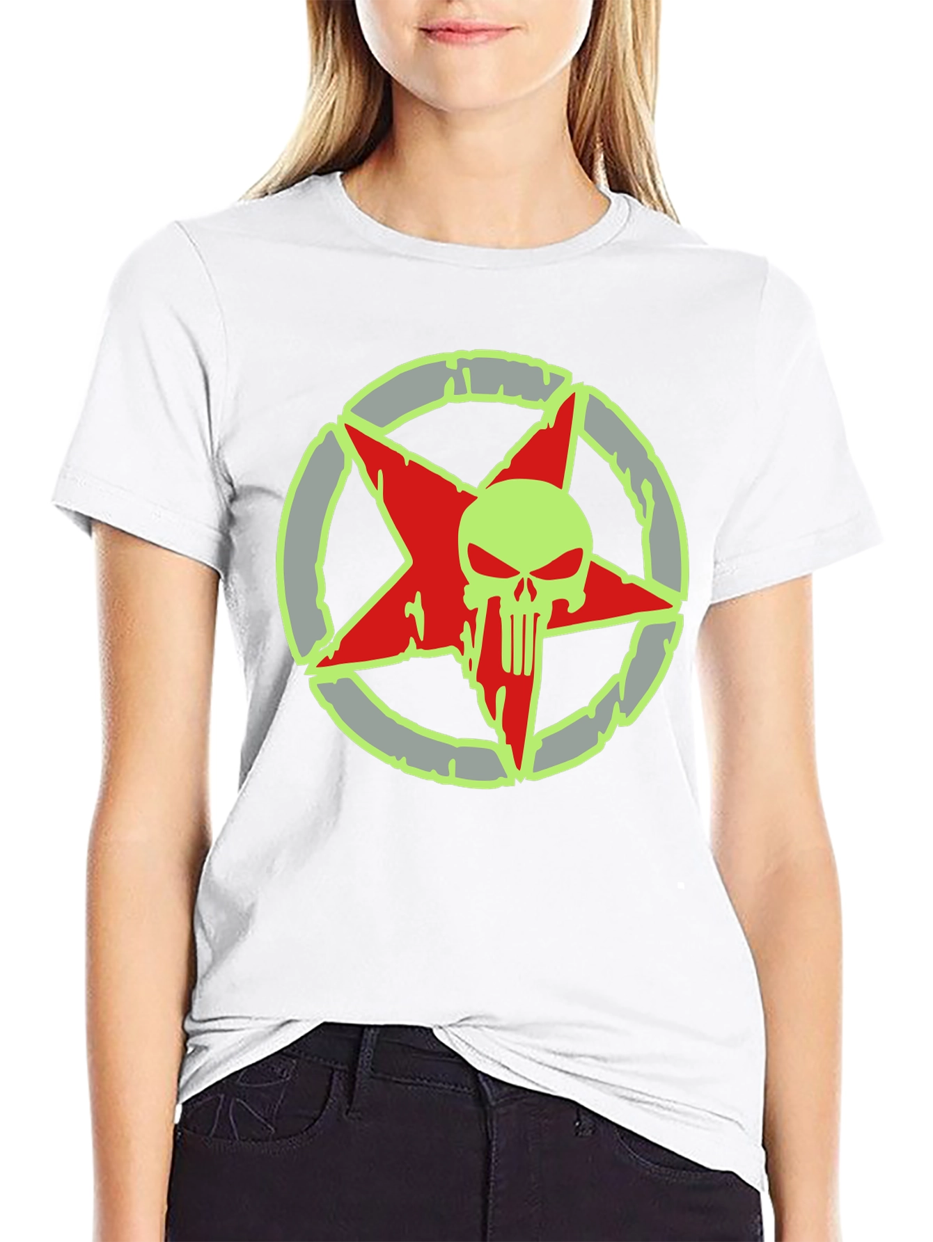 Skull Star Graphic Print Black T-Shirt