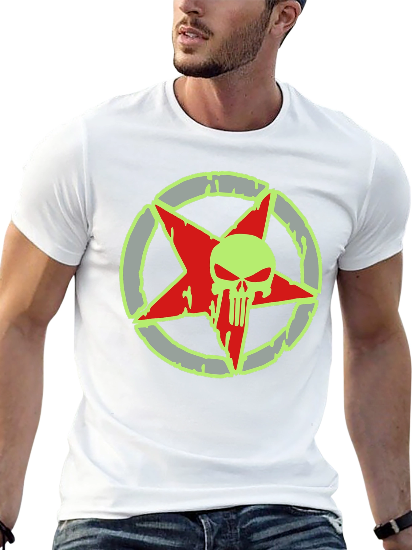 Skull Star Graphic Print Black T-Shirt