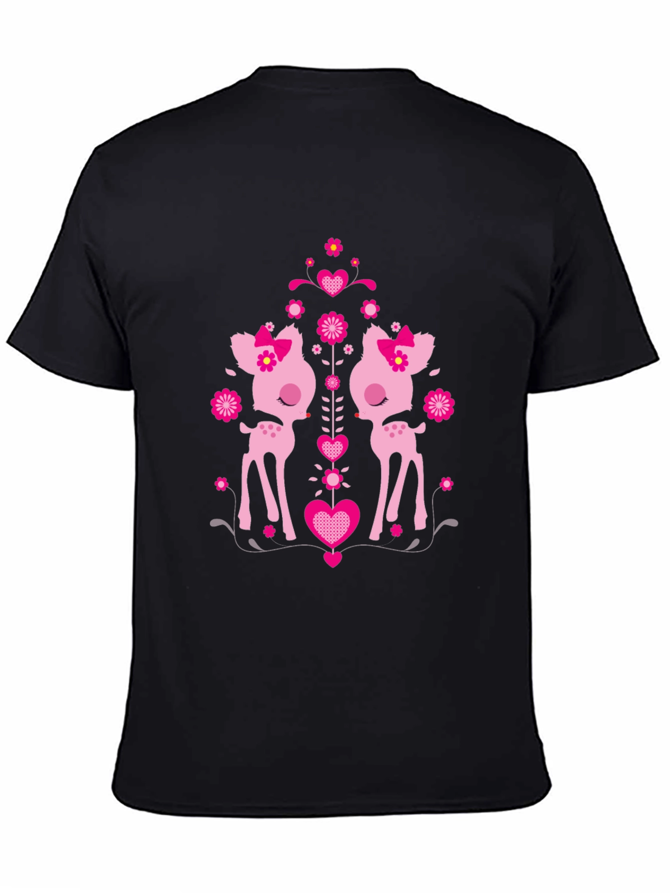 Cute Deer Heart Graphic Black T-Shirt