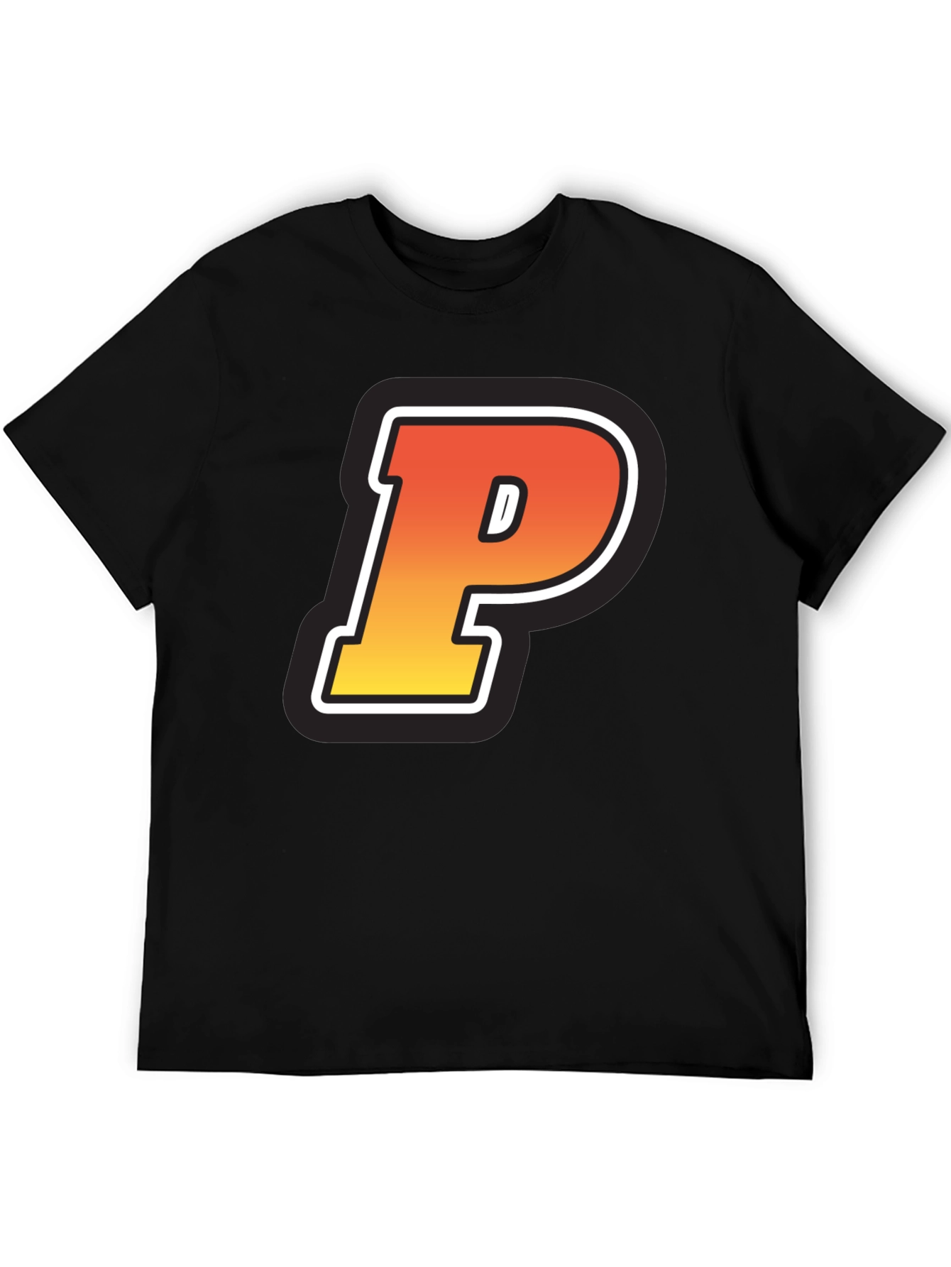 Retro P Letter T-Shirt - Black Cotton Tee