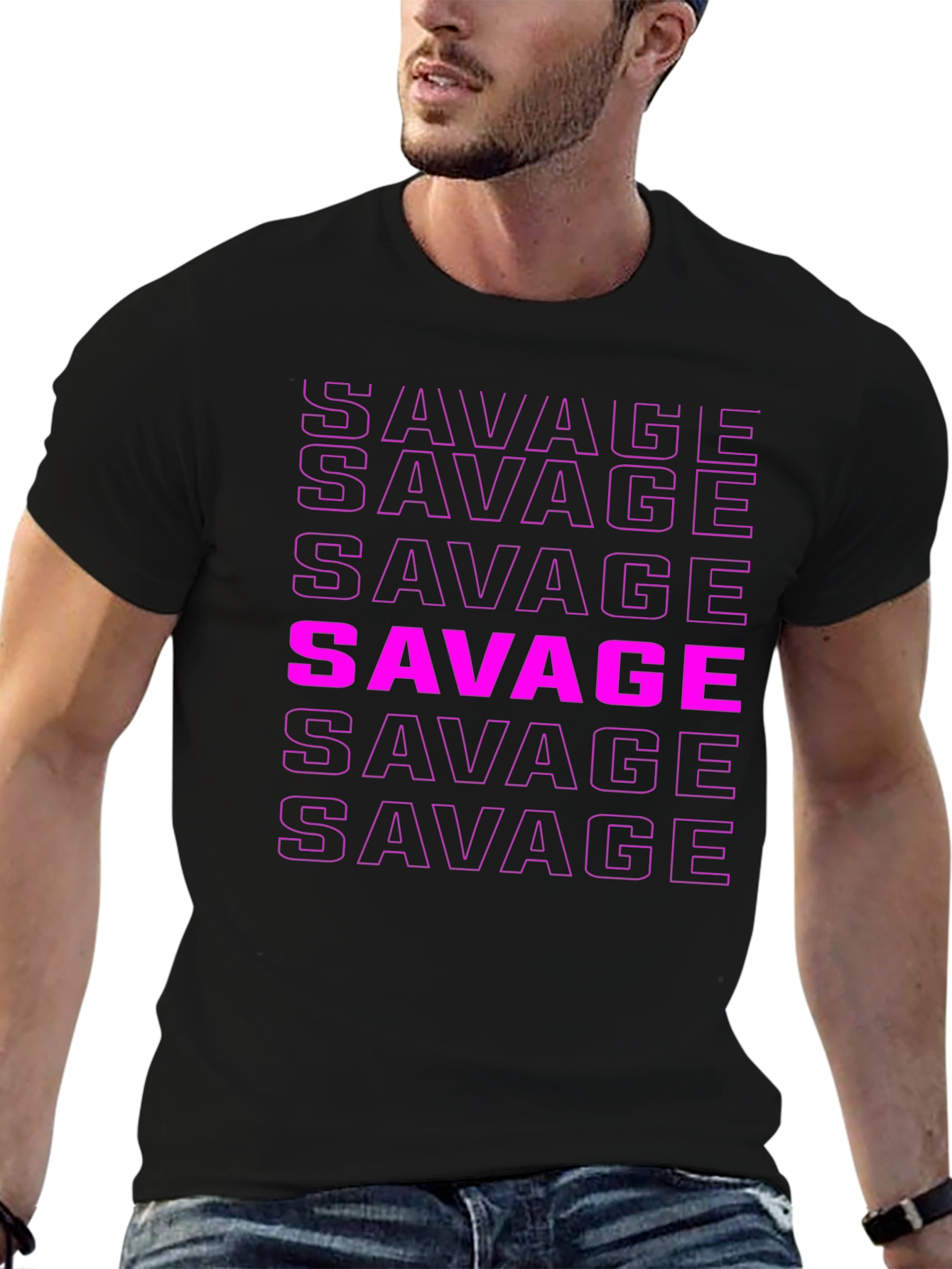 Savage Text Graphic Print Tee - Black