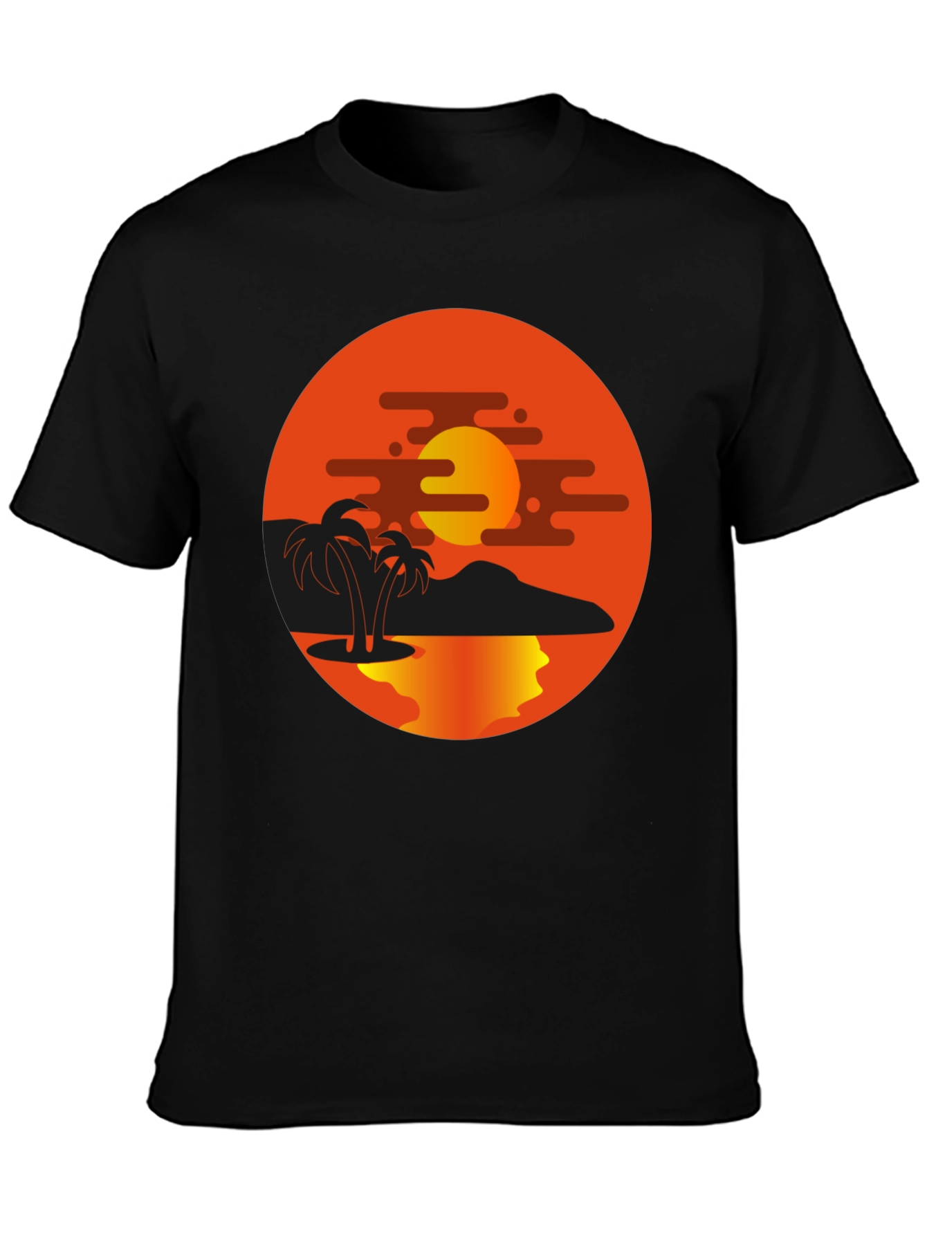 Sunset Palm Tree Graphic Black T-Shirt