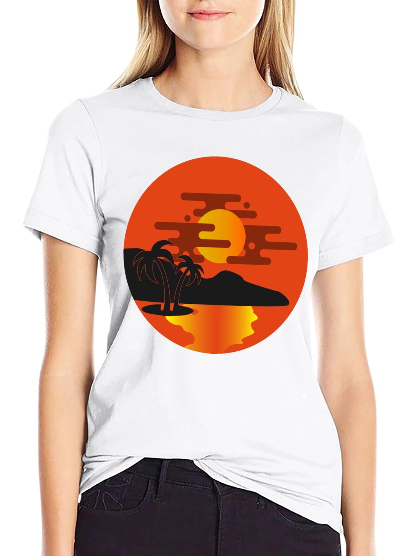 Sunset Palm Tree Graphic Black T-Shirt