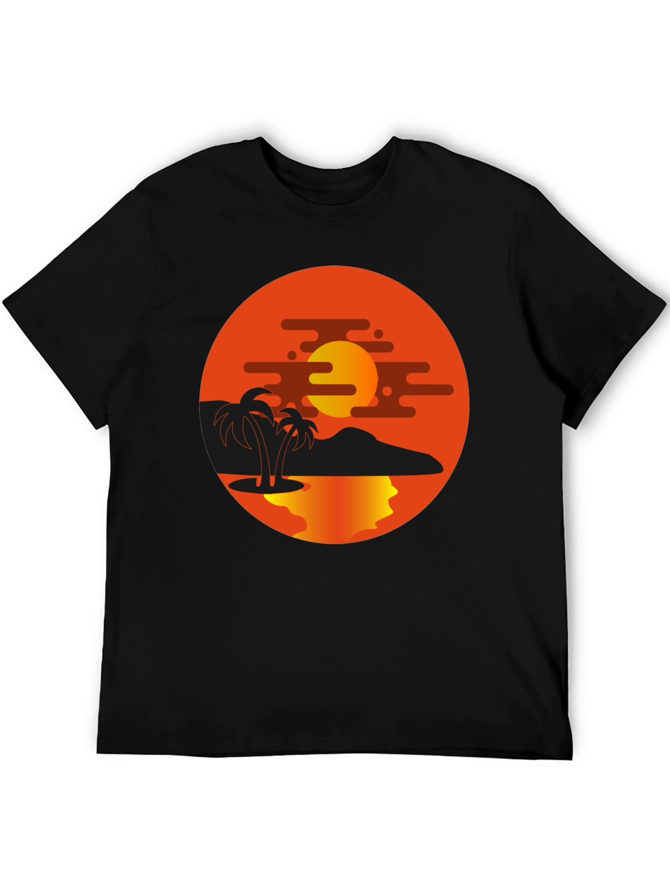 Sunset Palm Tree Graphic Black T-Shirt