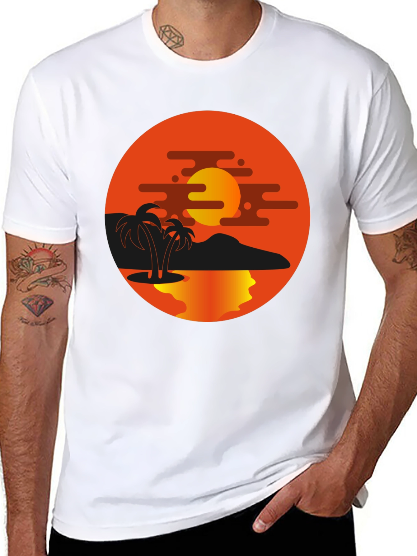 Sunset Palm Tree Graphic Black T-Shirt