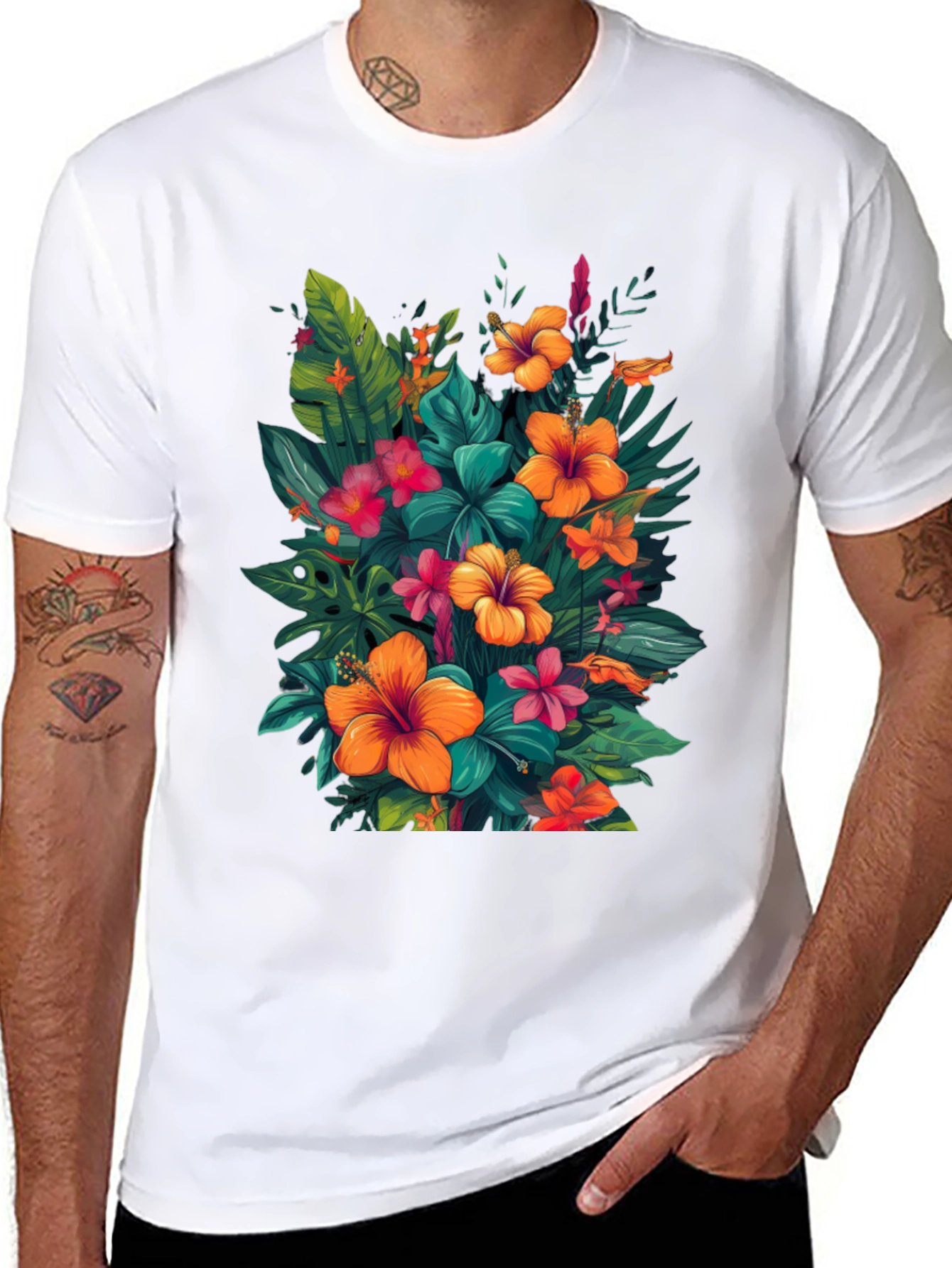 Floral Hawaiian Print Black T-Shirt