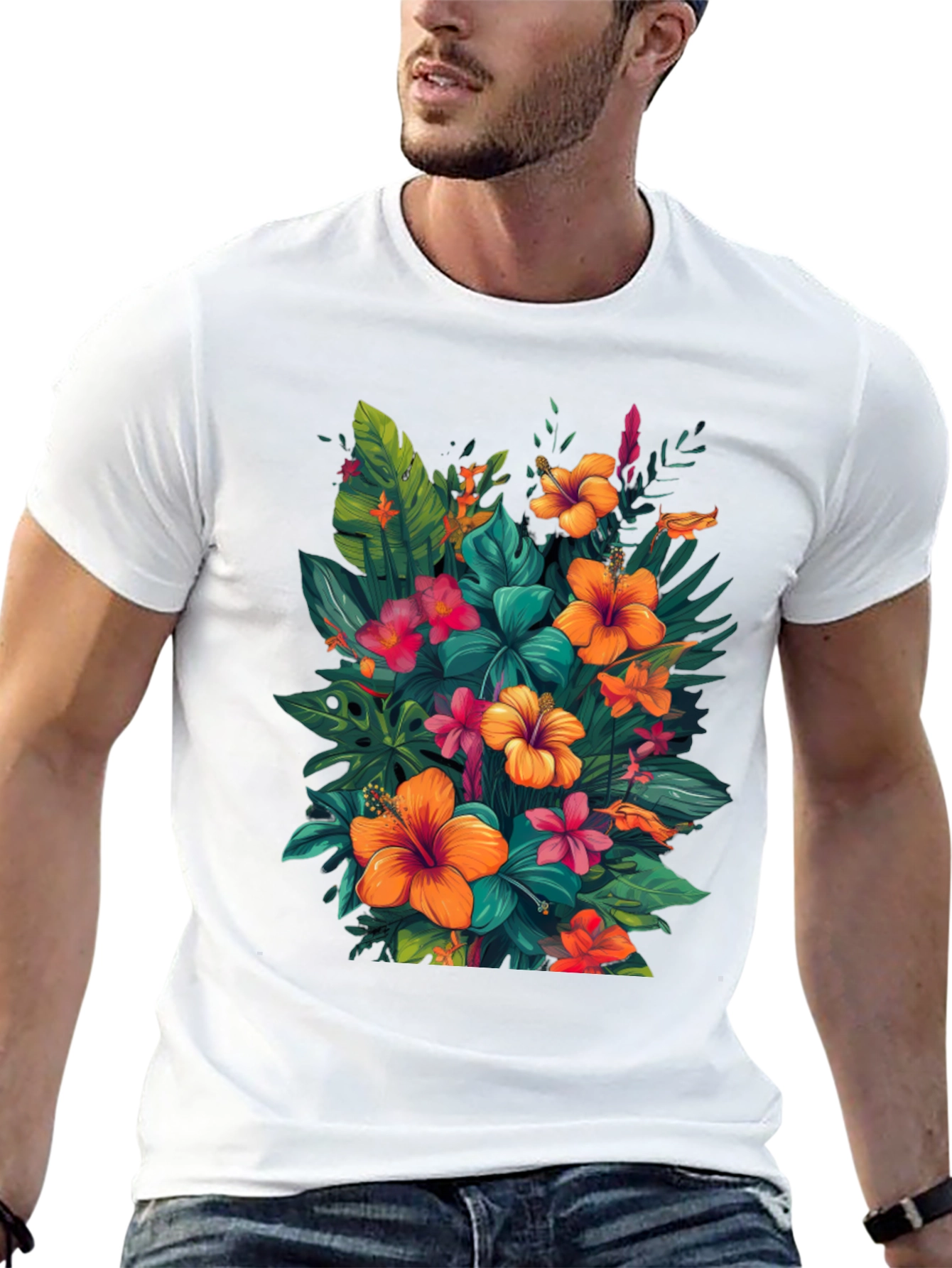Floral Hawaiian Print Black T-Shirt