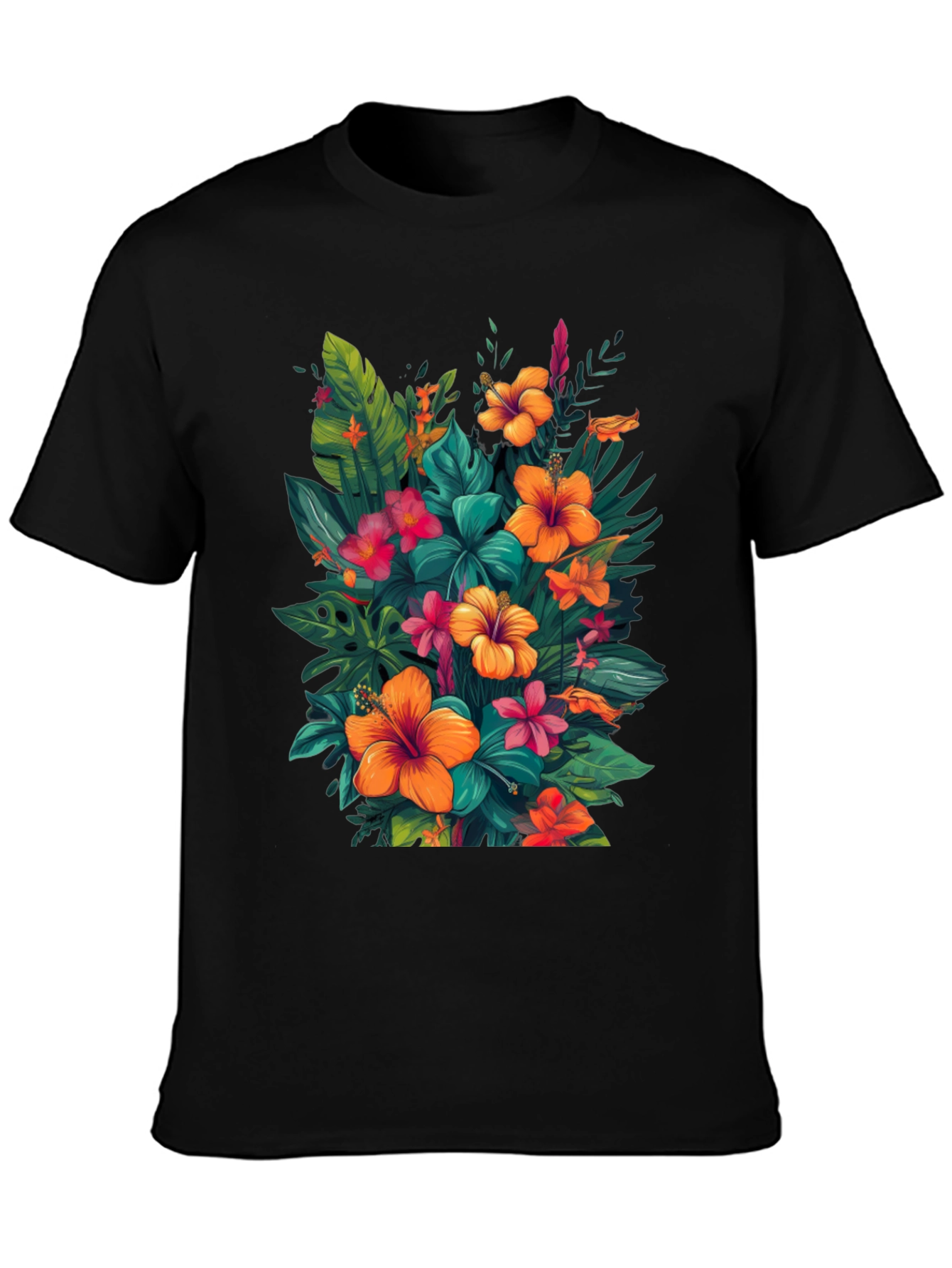 Floral Hawaiian Print Black T-Shirt