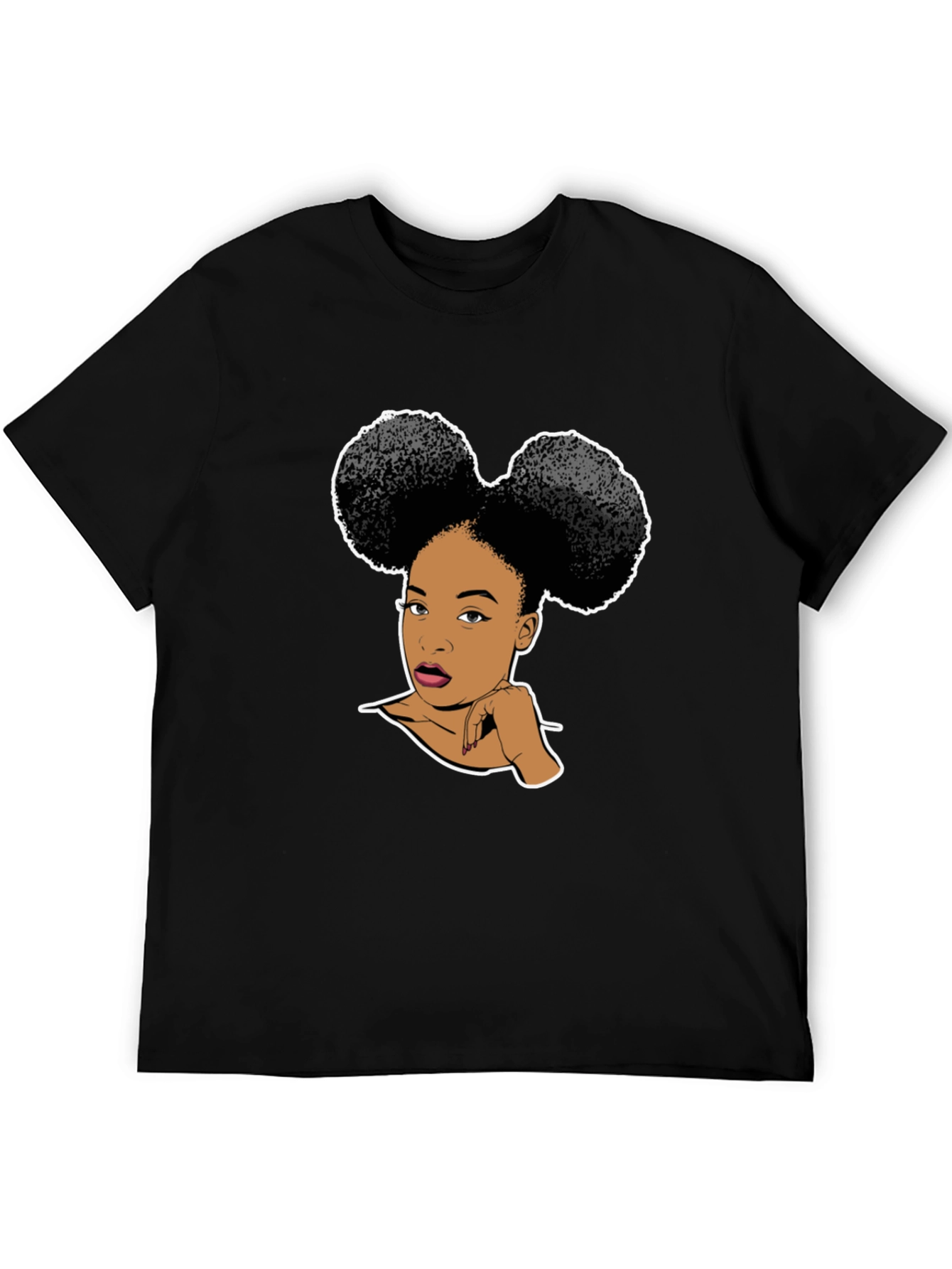 Graphic T-Shirt: Afro Puffs Woman Black Tee