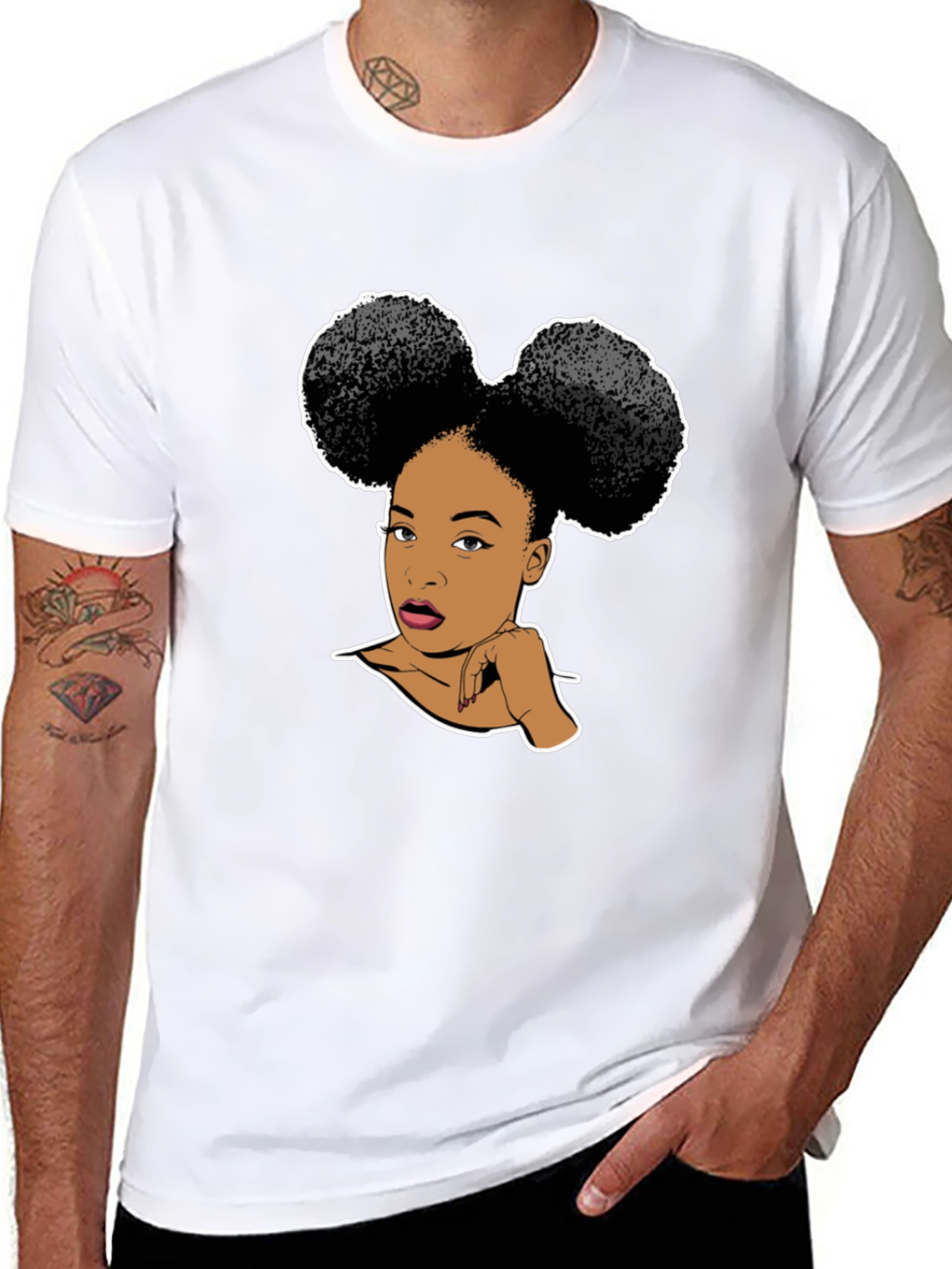Graphic T-Shirt: Afro Puffs Woman Black Tee