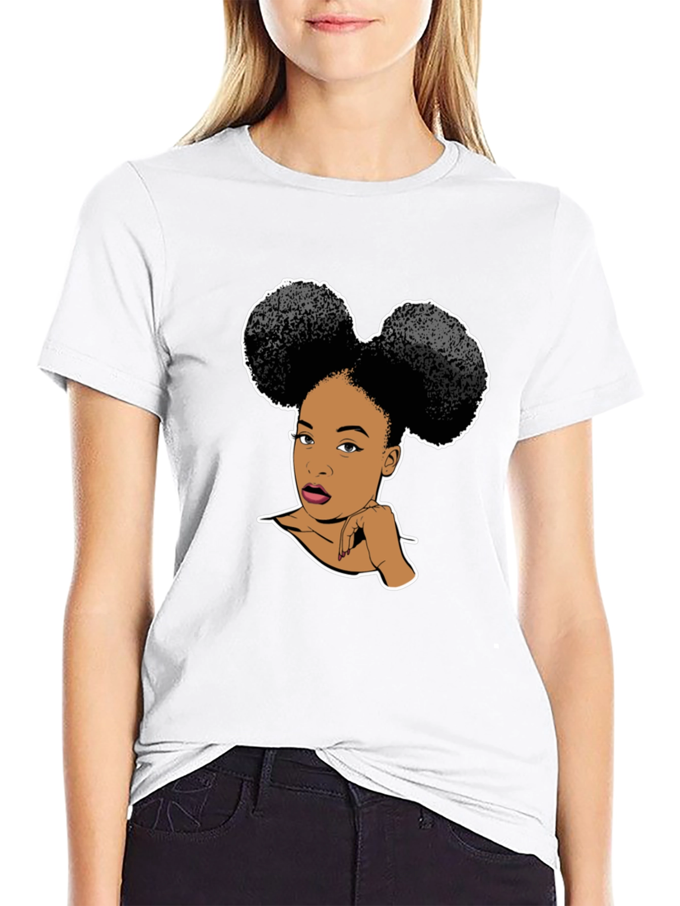 Graphic T-Shirt: Afro Puffs Woman Black Tee