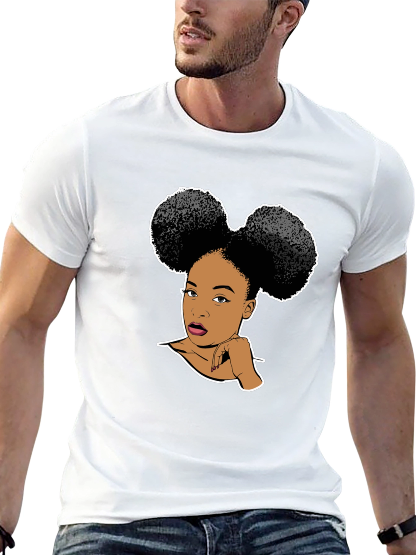 Graphic T-Shirt: Afro Puffs Woman Black Tee