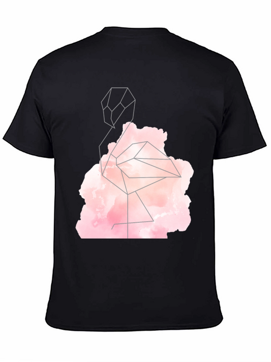 Geometric Flamingo Graphic Tee - Black