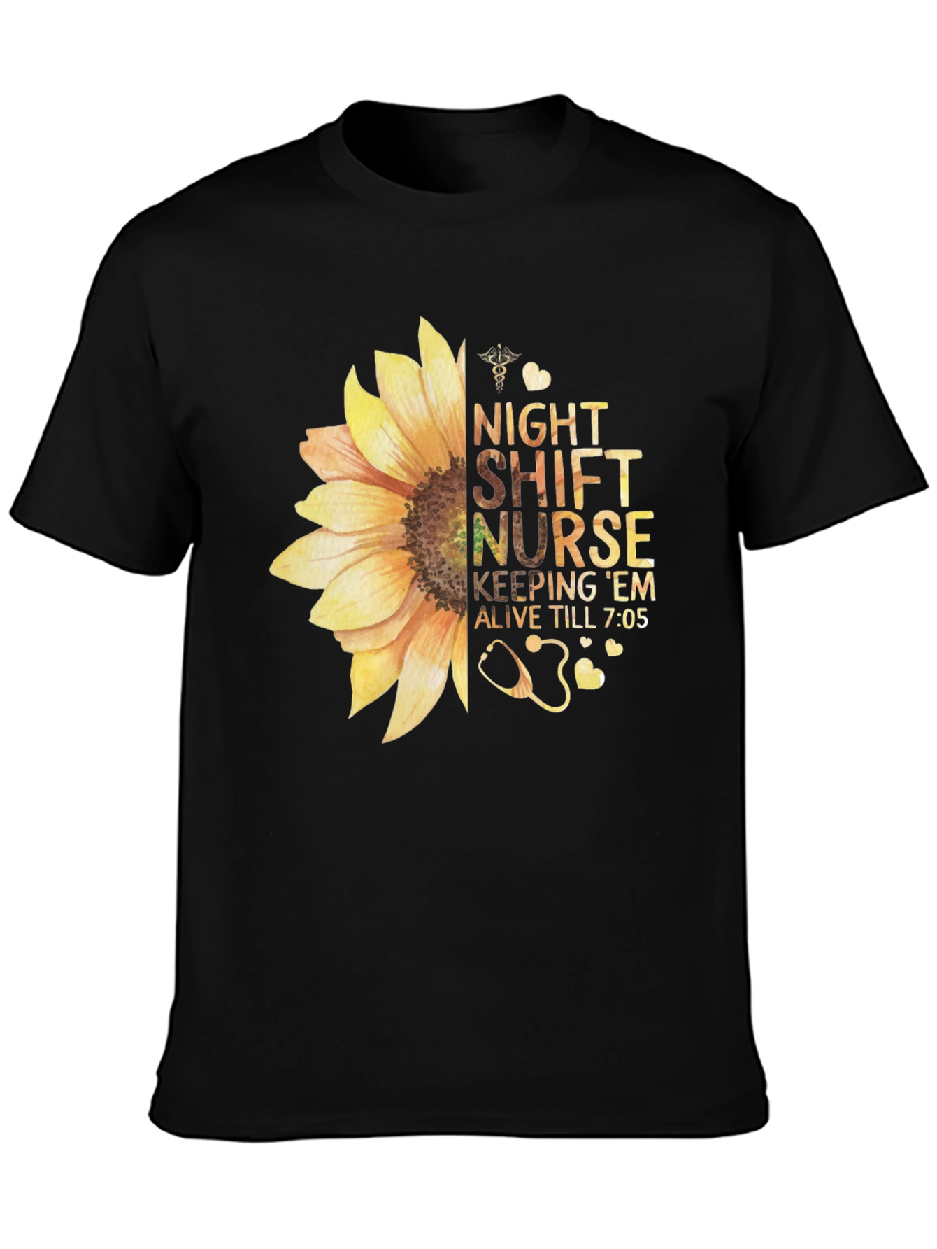 Night Shift Nurse Sunflower Graphic T-Shirt