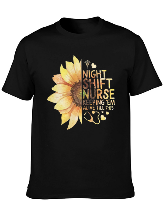 Night Shift Nurse Sunflower Graphic T-Shirt