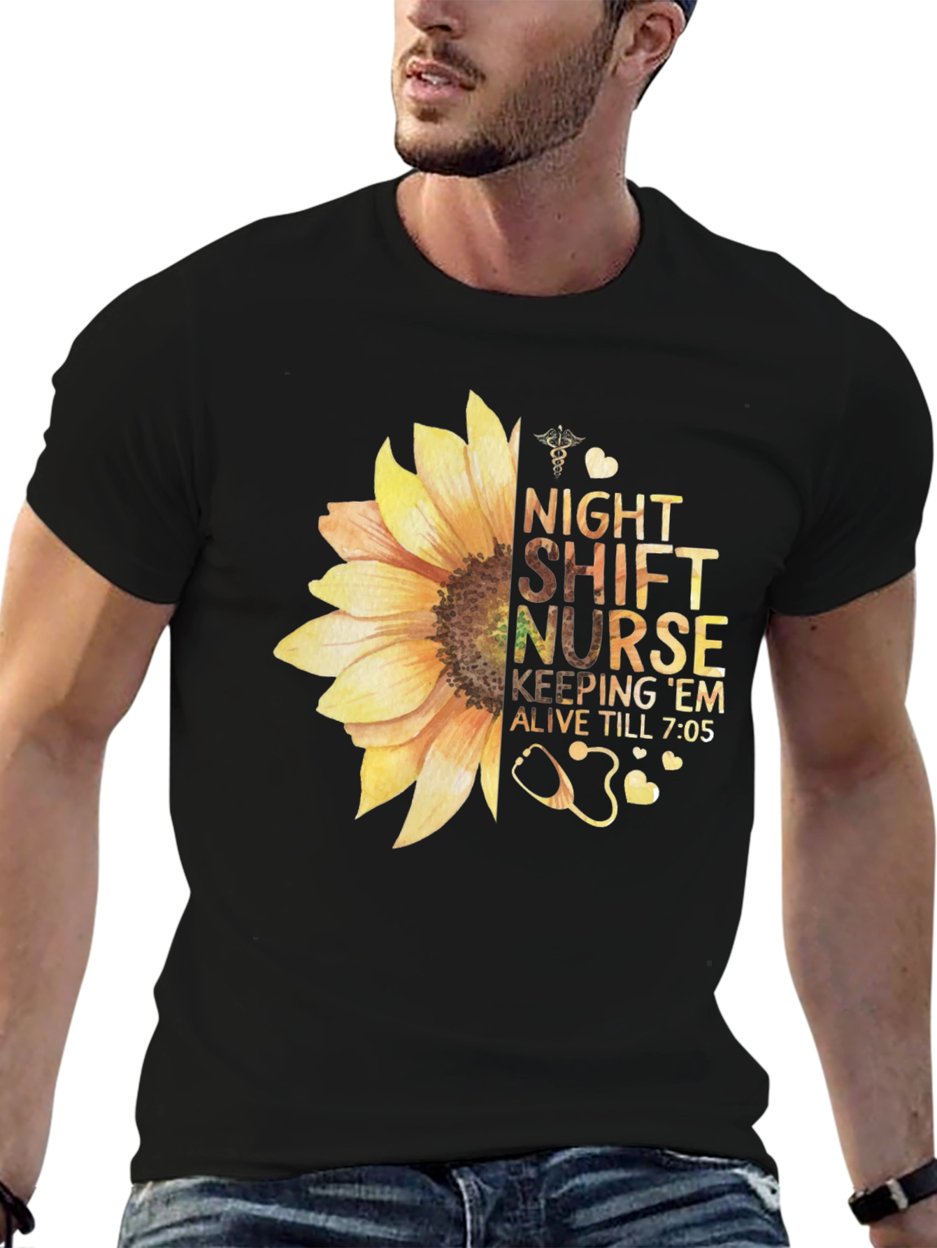 Night Shift Nurse Sunflower Graphic T-Shirt