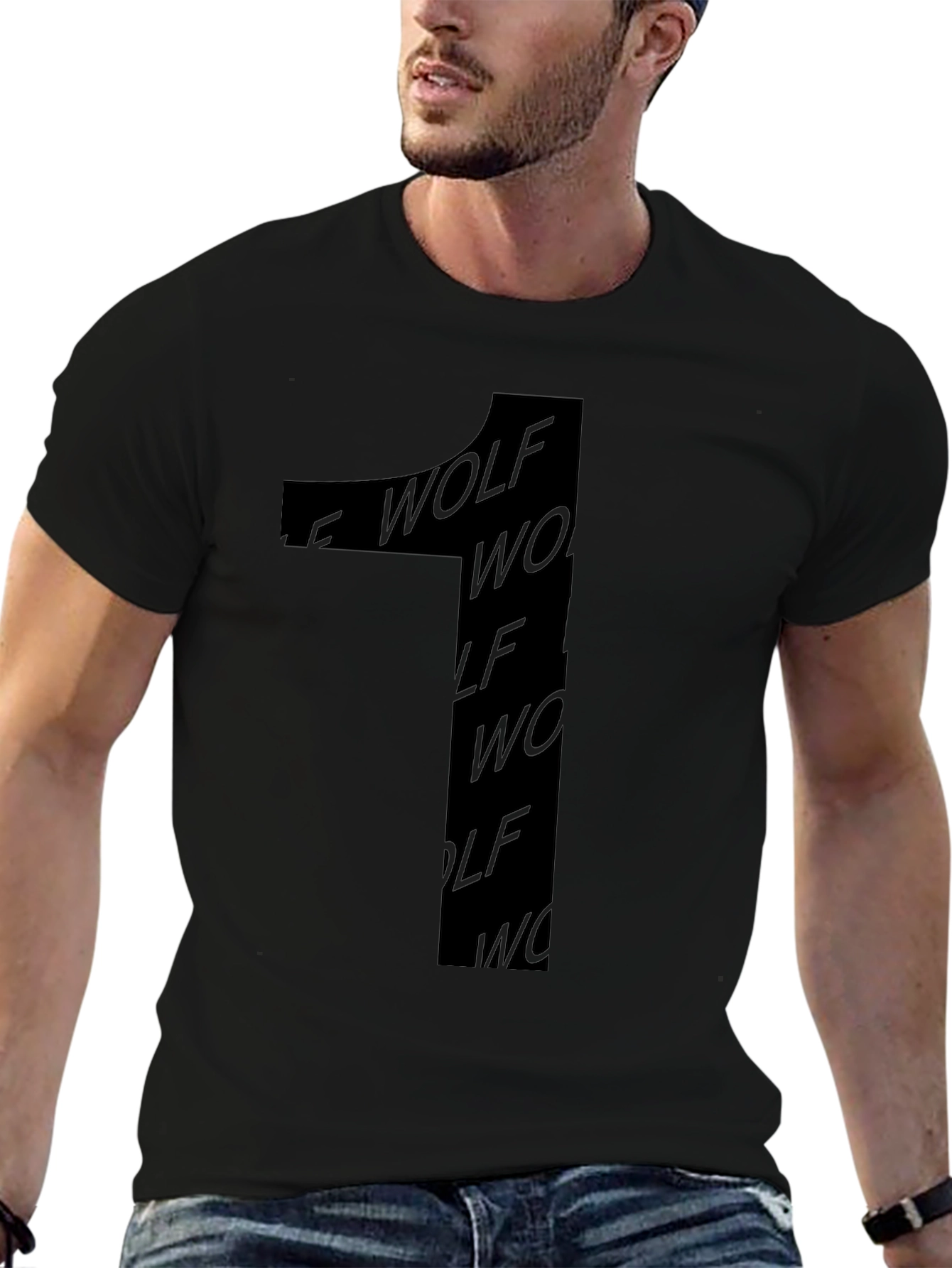 Black T-Shirt with Wolf Design - Stylish Casual Wear