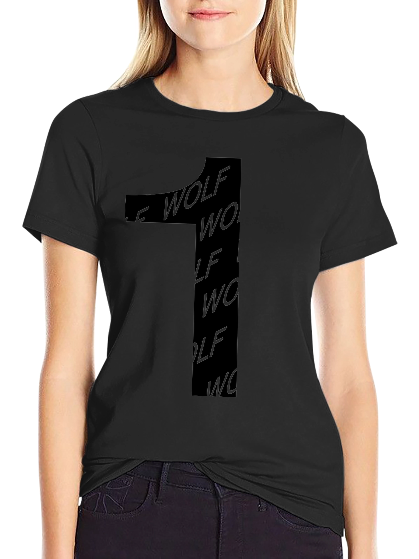 Black T-Shirt with Wolf Design - Stylish Casual Wear