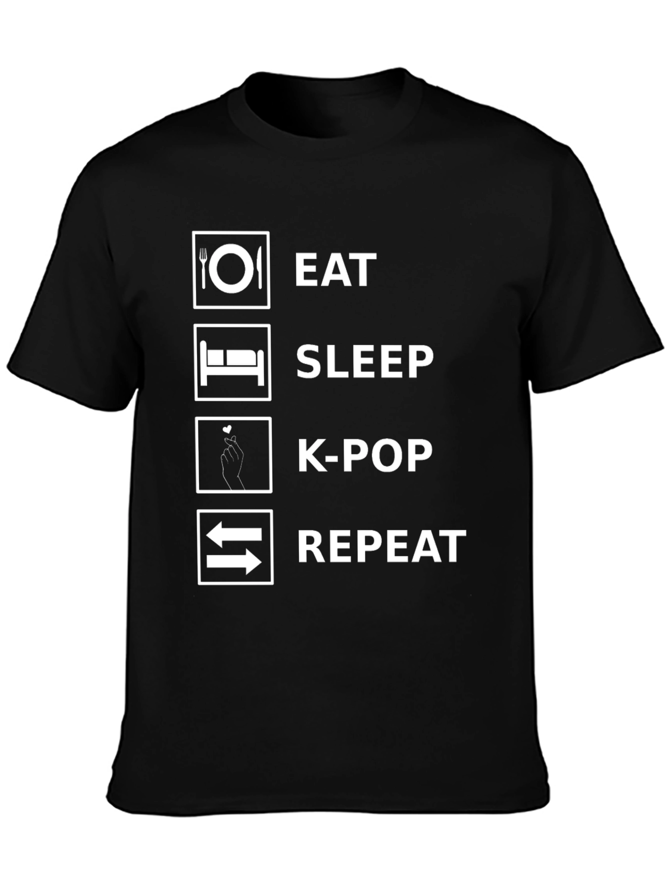 Eat Sleep K-Pop Repeat Black T-Shirt