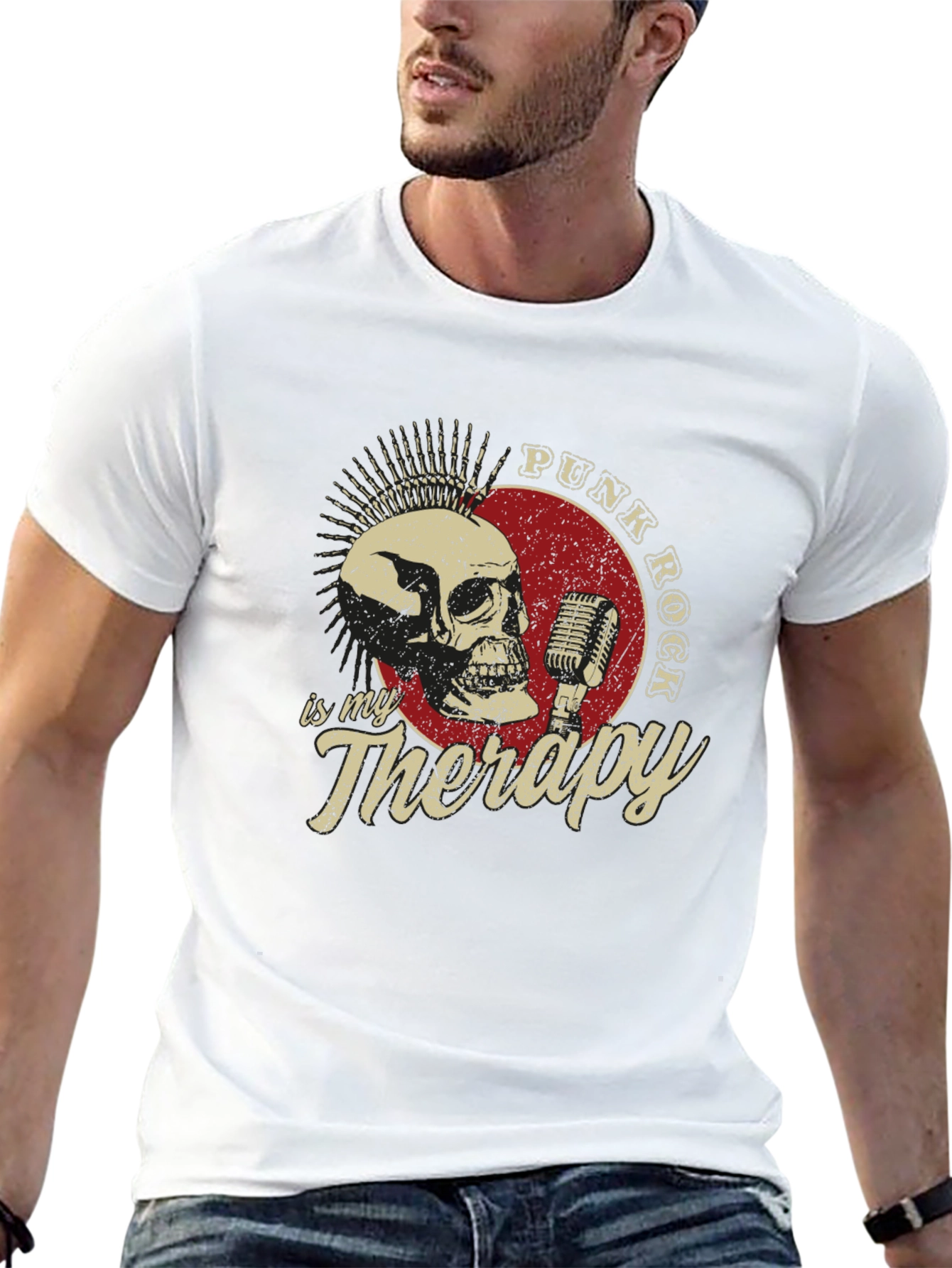 Punk Rock Therapy T-Shirt - Skull & Microphone Design
