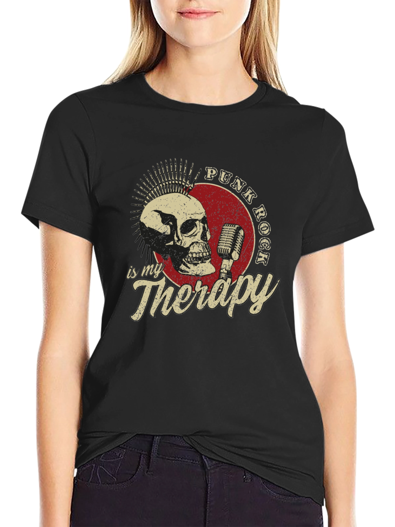 Punk Rock Therapy T-Shirt - Skull & Microphone Design
