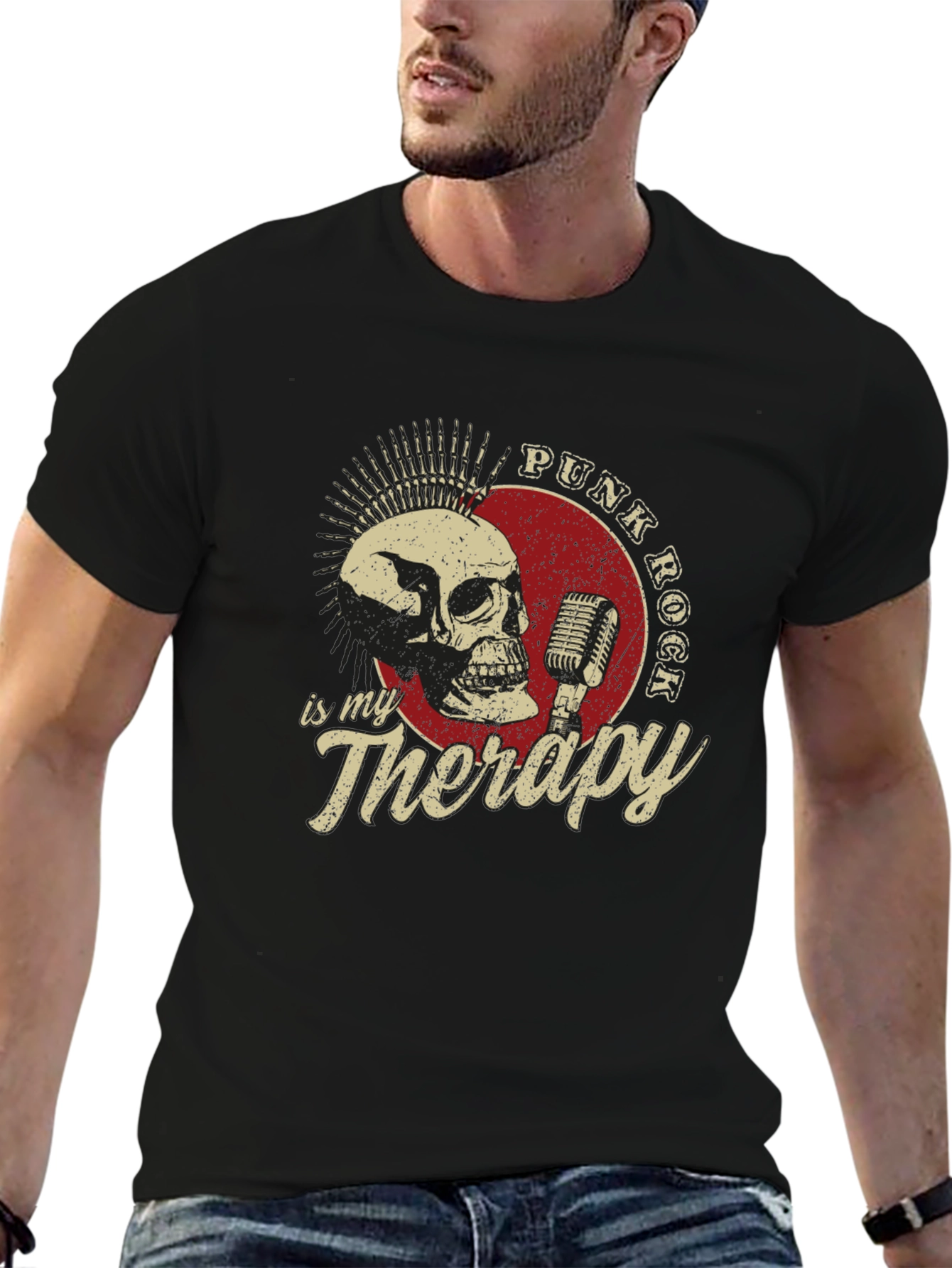 Punk Rock Therapy T-Shirt - Skull & Microphone Design