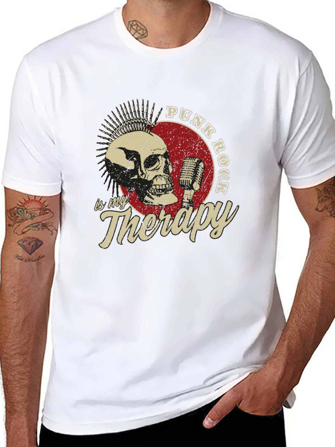 Punk Rock Therapy T-Shirt - Skull & Microphone Design