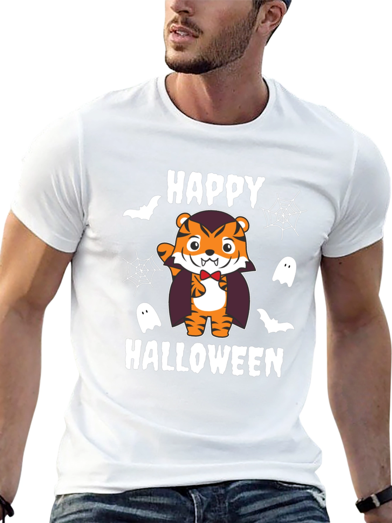 Happy Halloween Tiger Vampire Black T-Shirt