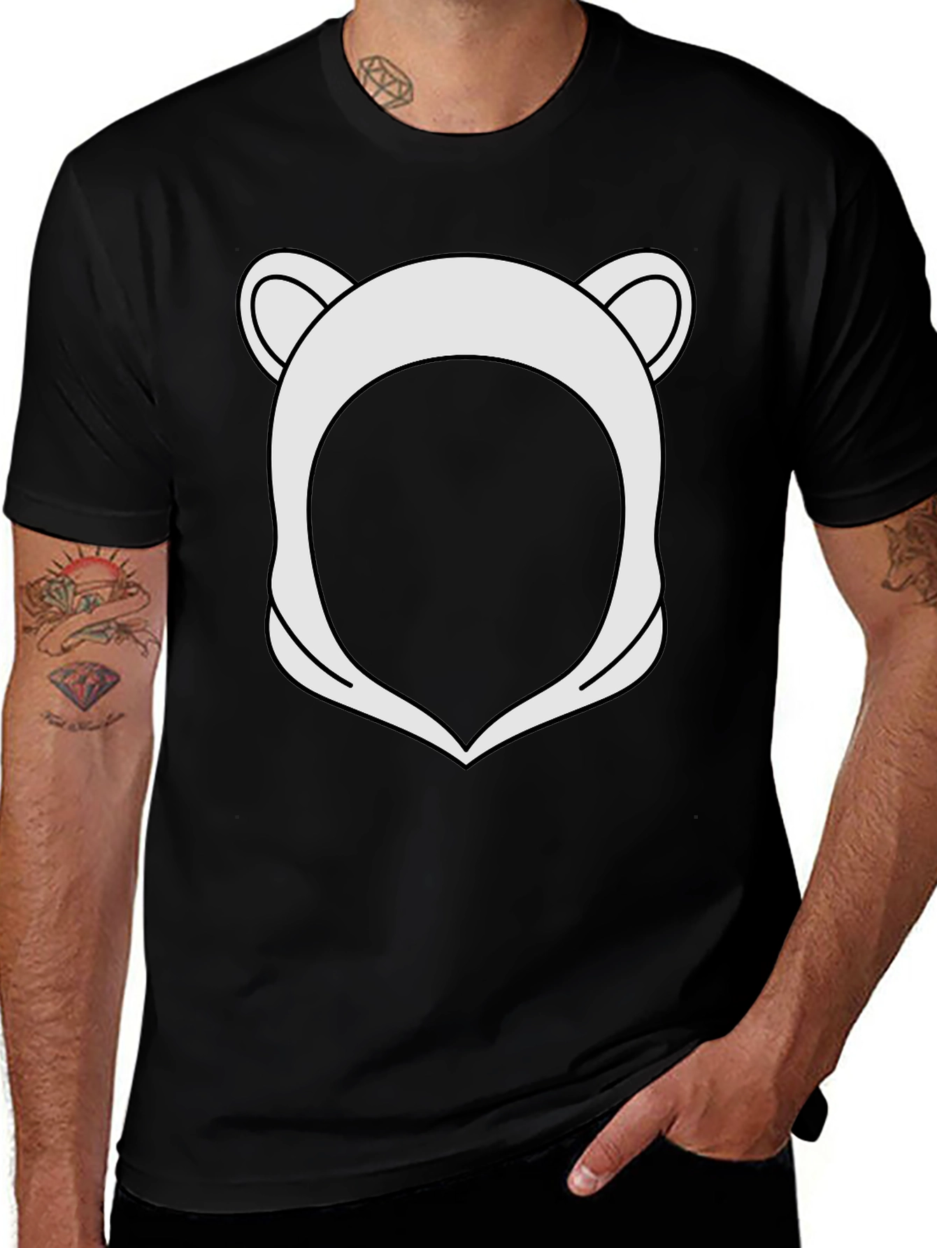 Bear Hood T-Shirt - Black Graphic Tee