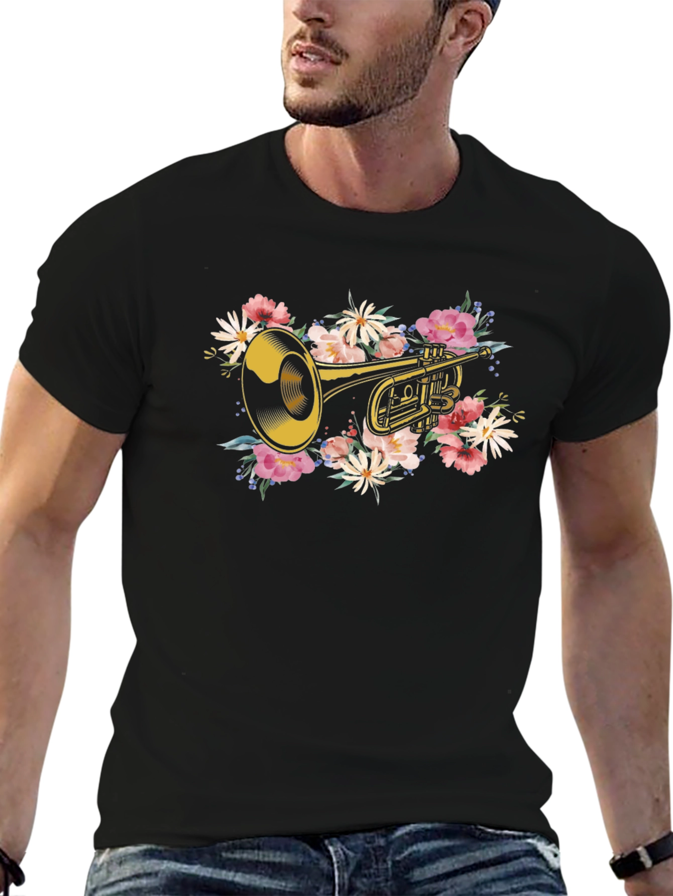 Floral Trumpet Graphic T-Shirt - Music Lover Tee