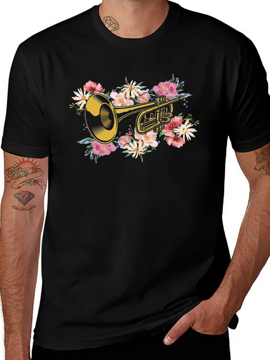 Floral Trumpet Graphic T-Shirt - Music Lover Tee