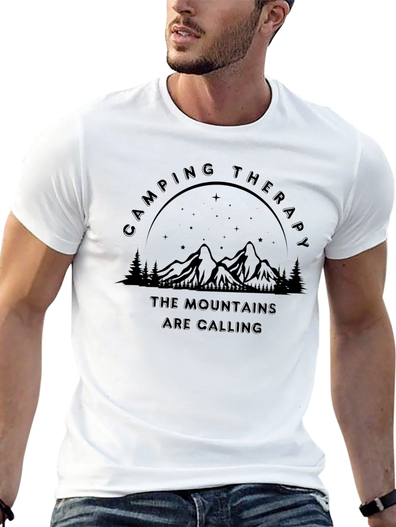 Camping Therapy Mountain Graphic Black T-Shirt