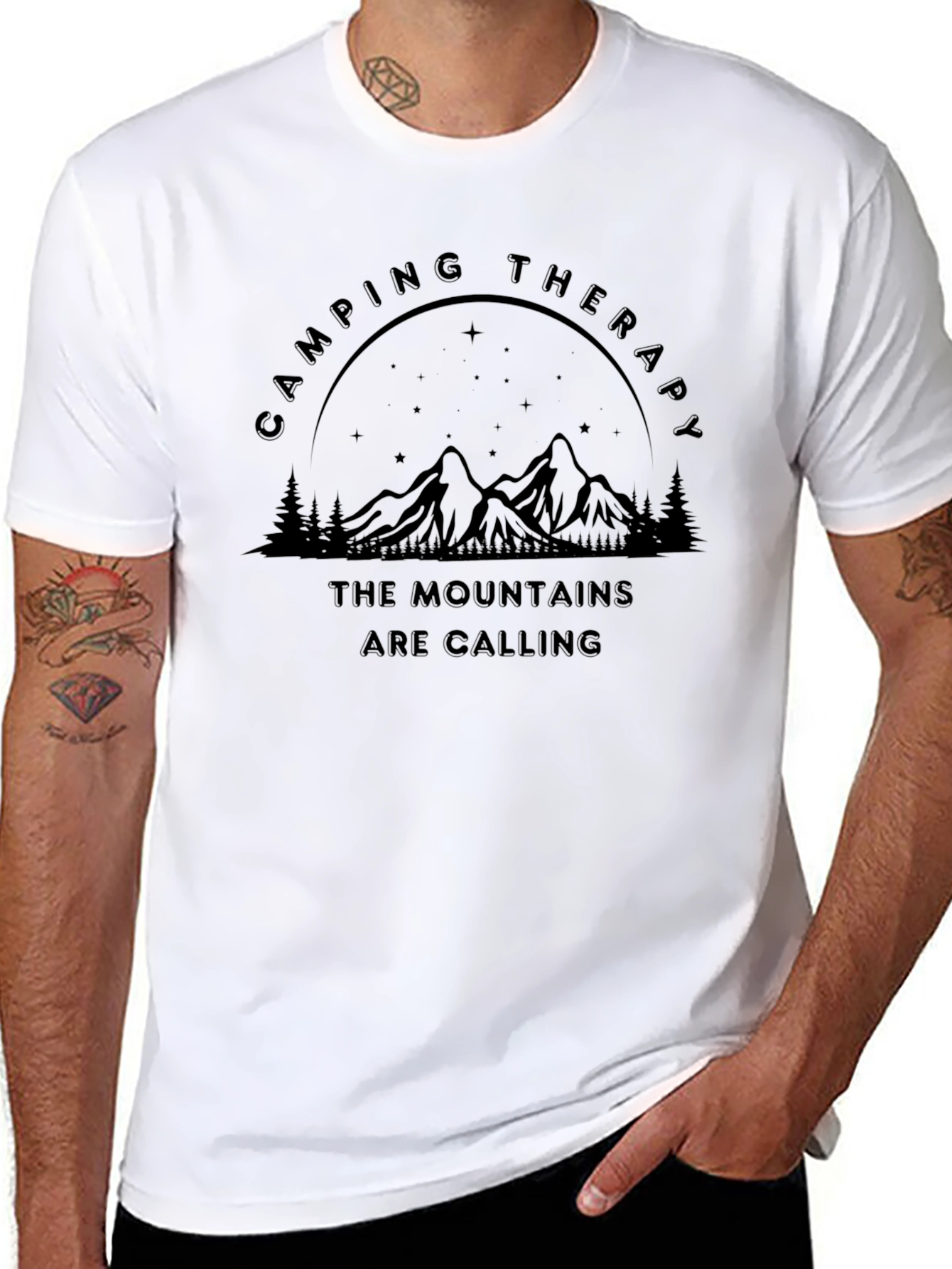 Camping Therapy Mountain Graphic Black T-Shirt