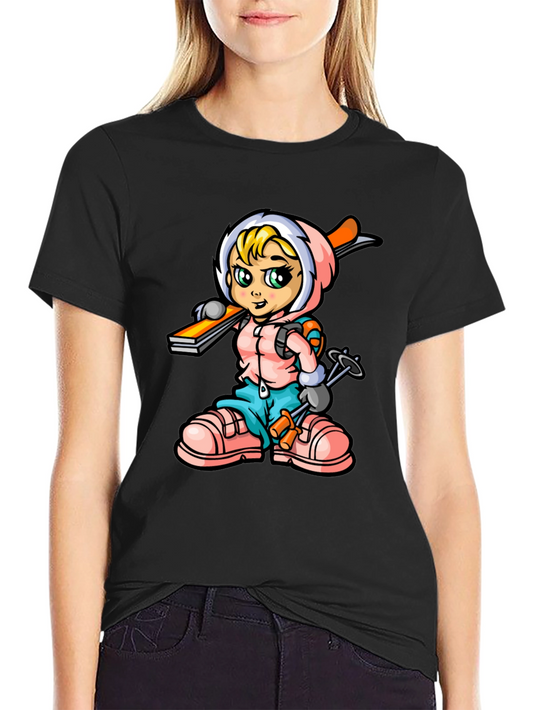 Cartoon Skier Graphic Tee - Black