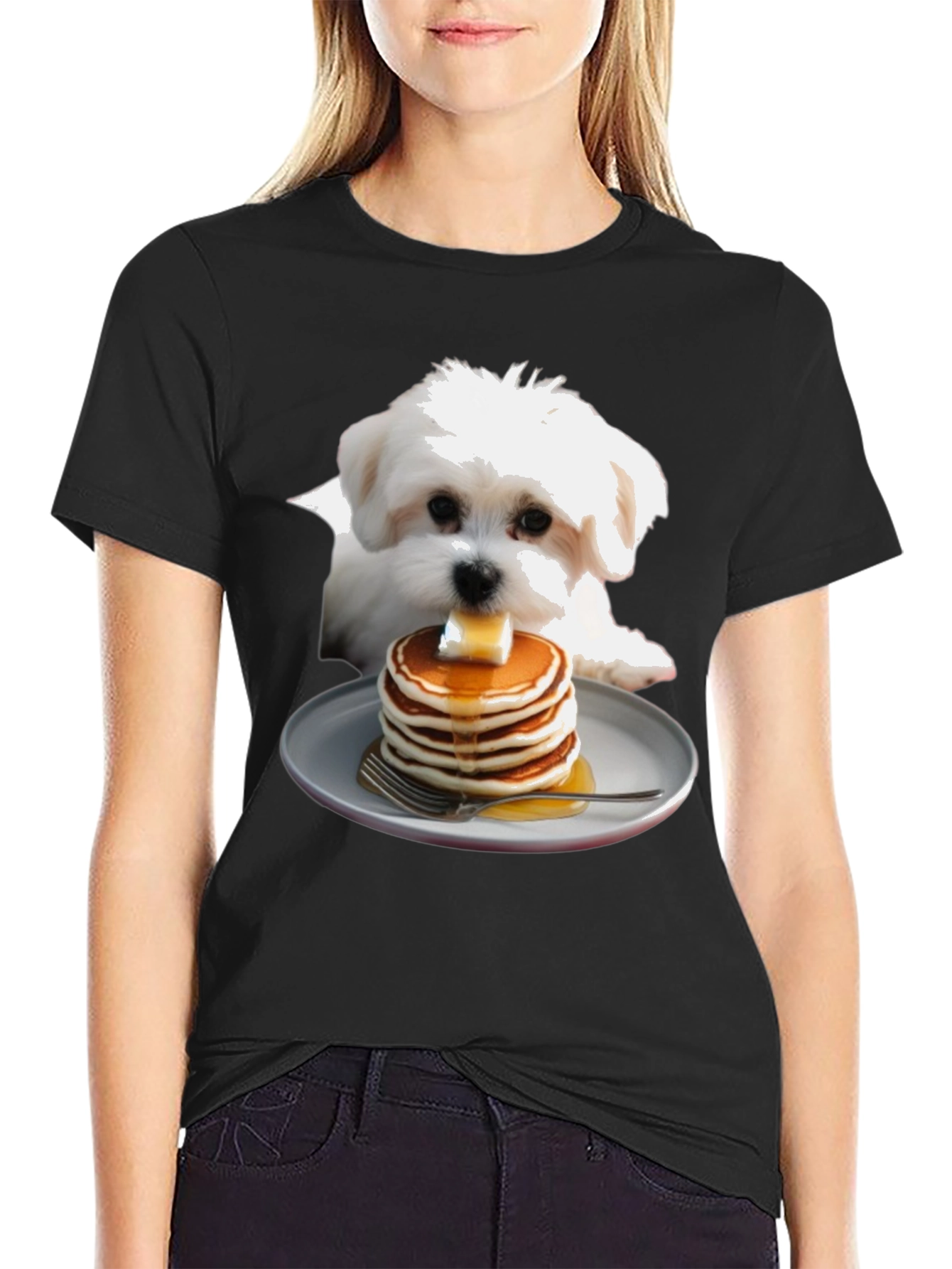 Dog with Pancakes T-Shirt - Cute Foodie Pet Tee