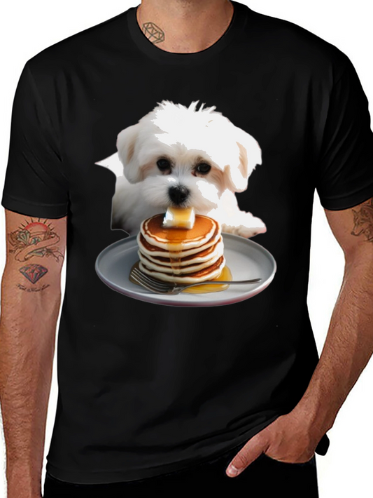 Dog with Pancakes T-Shirt - Cute Foodie Pet Tee