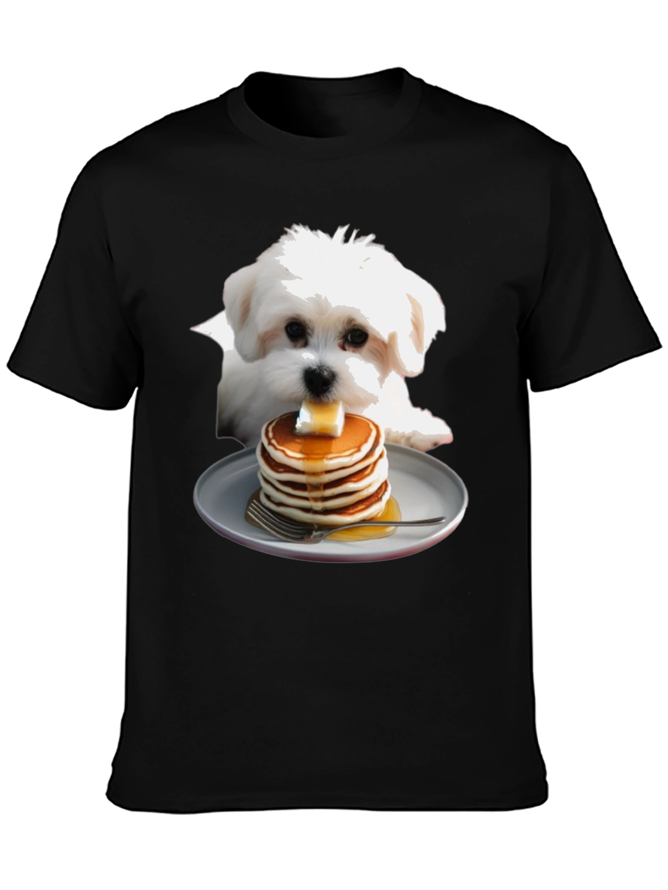 Dog with Pancakes T-Shirt - Cute Foodie Pet Tee