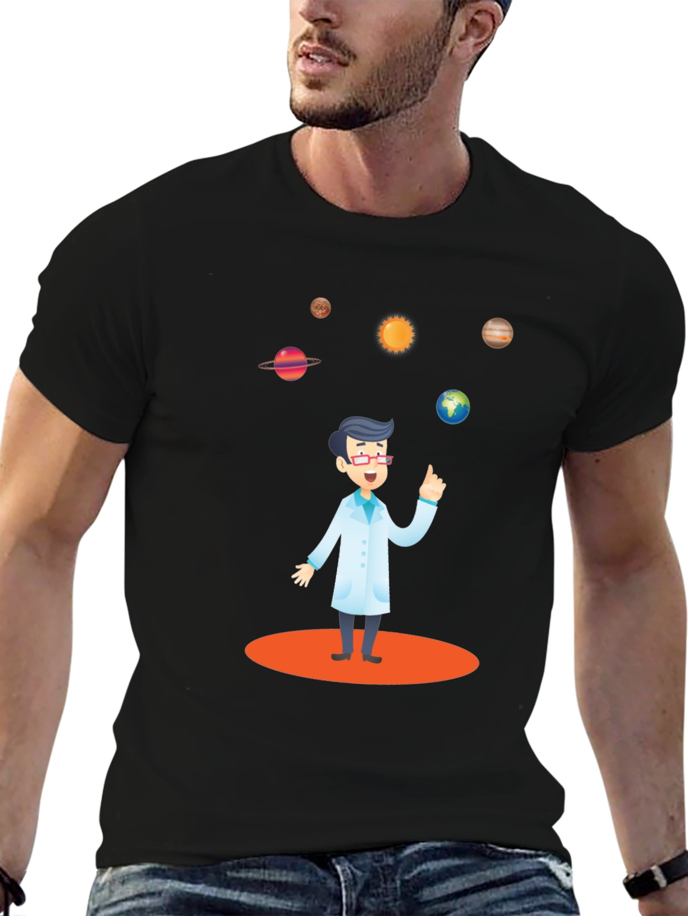 Scientist Solar System Black T-Shirt