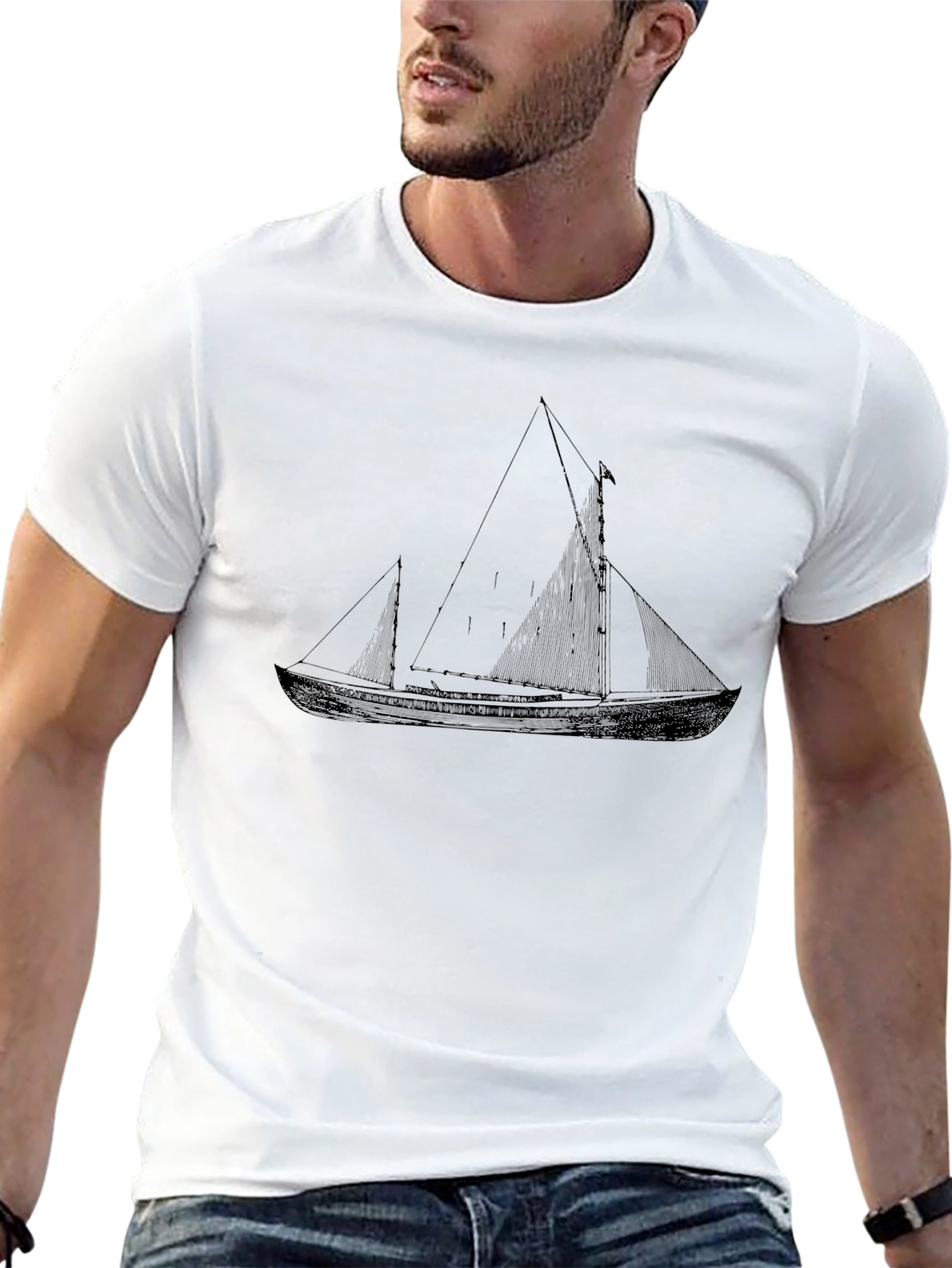 Nautical Sailboat Graphic Tee - Black Cotton T-Shirt