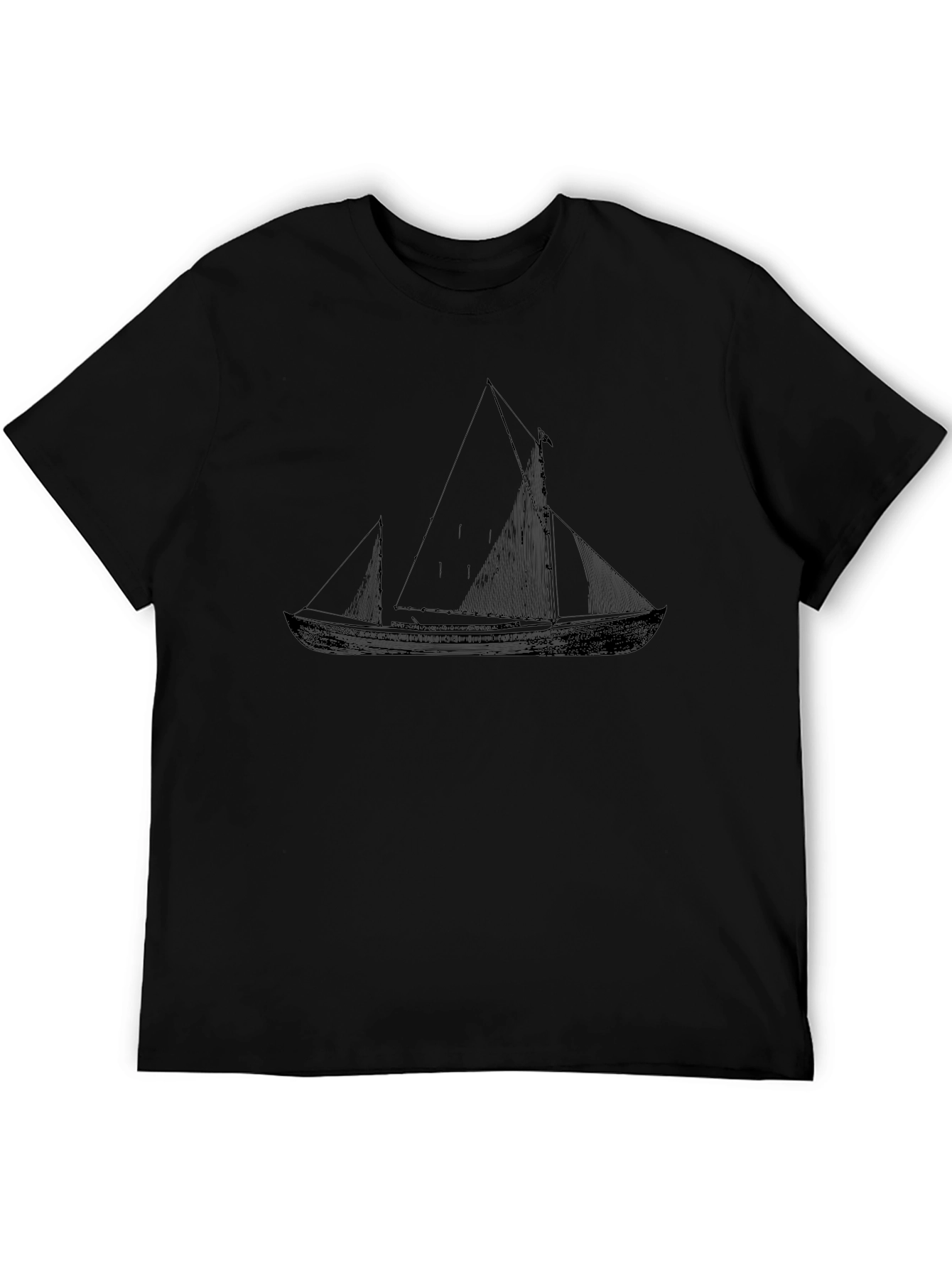 Nautical Sailboat Graphic Tee - Black Cotton T-Shirt