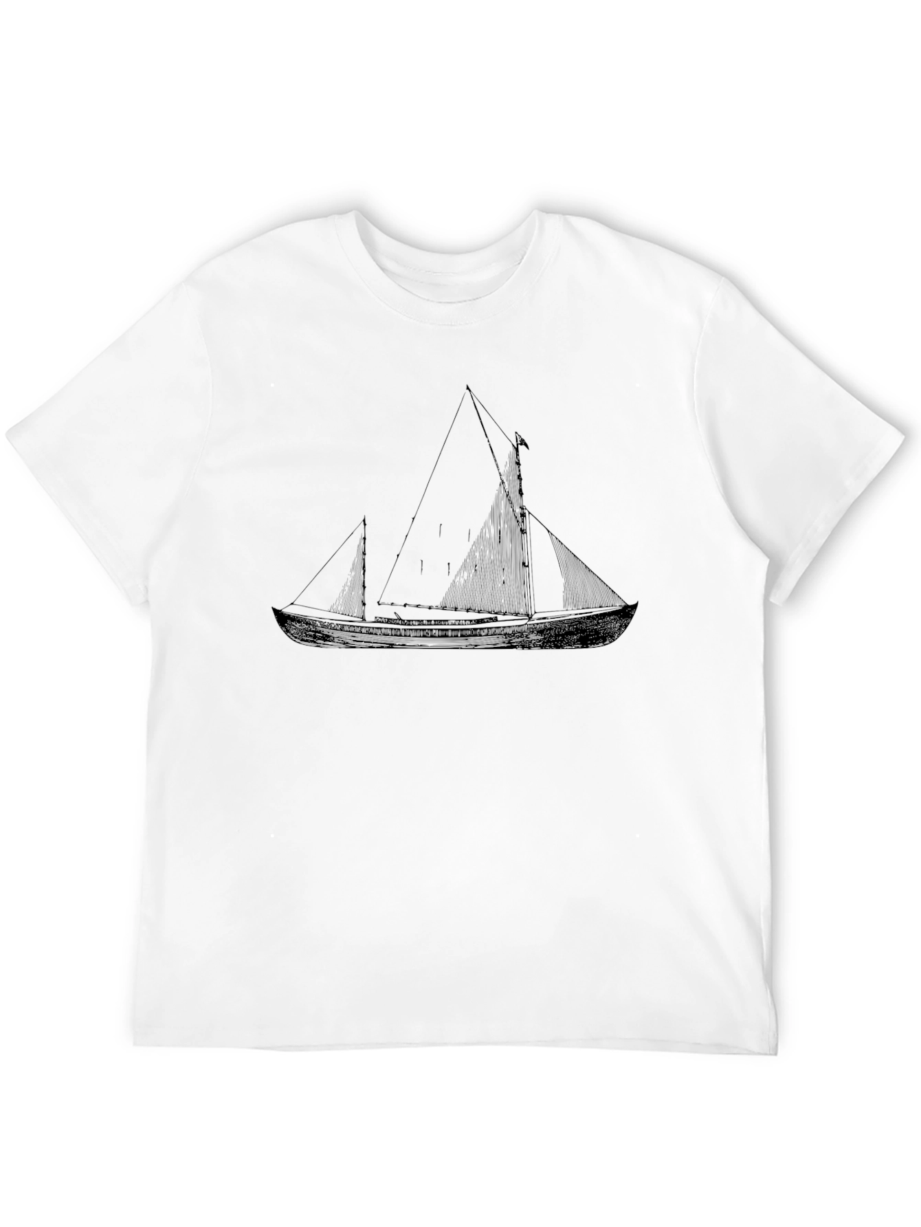 Nautical Sailboat Graphic Tee - Black Cotton T-Shirt