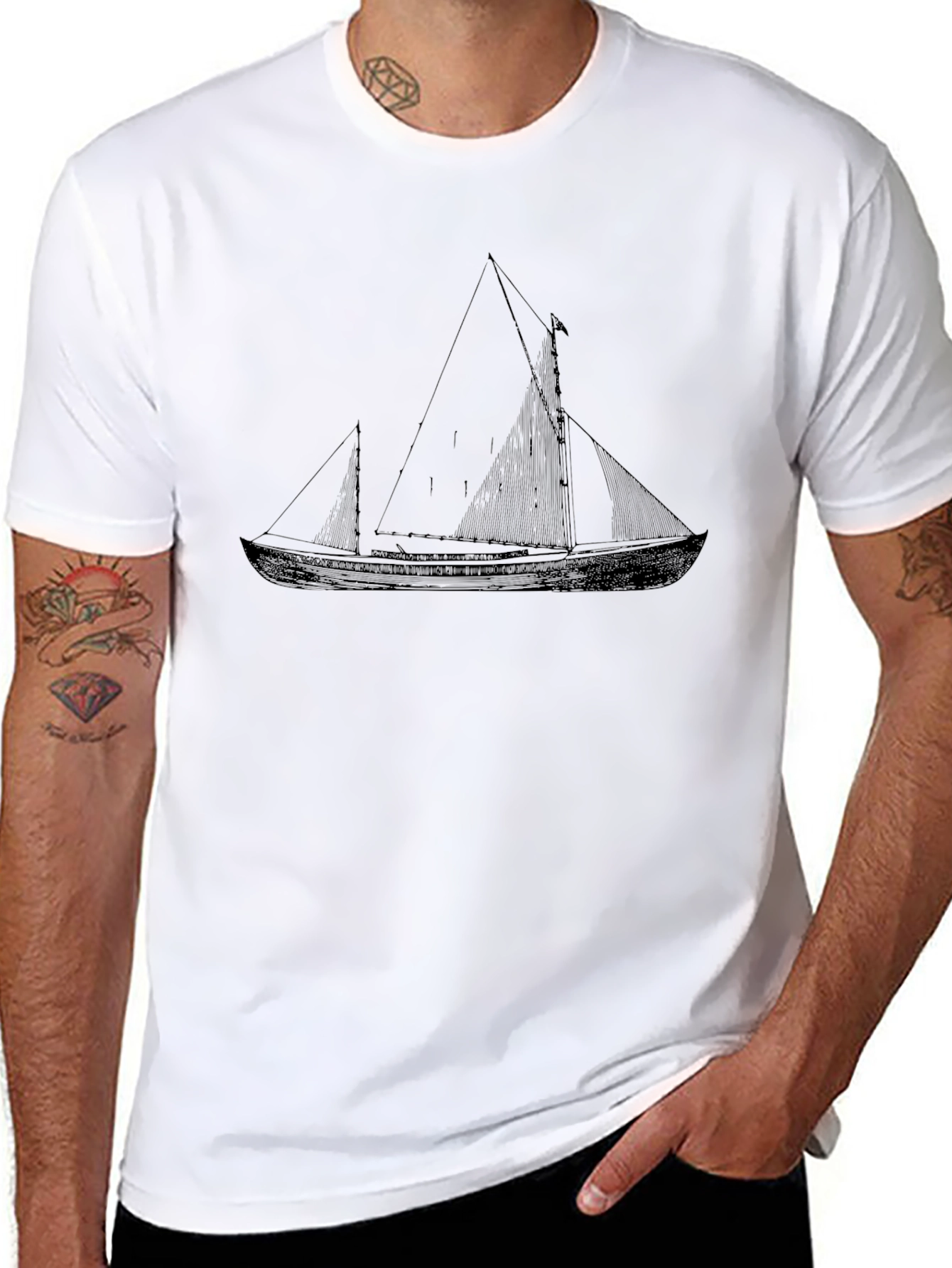 Nautical Sailboat Graphic Tee - Black Cotton T-Shirt