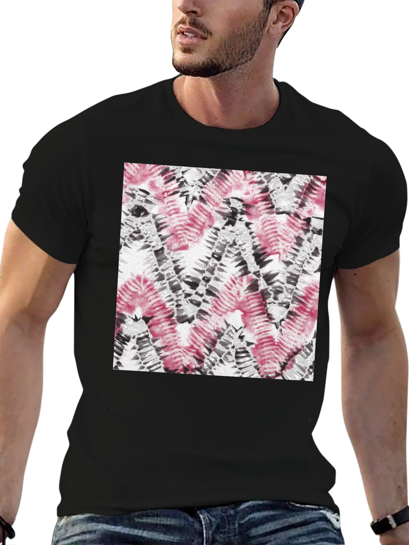 Abstract Tie-Dye Pattern Black T-Shirt